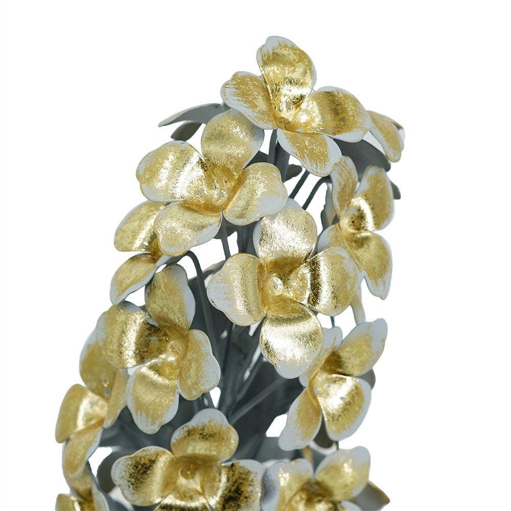 6x4.5x20" Gold Iron Hydrangea Statue on Round Base