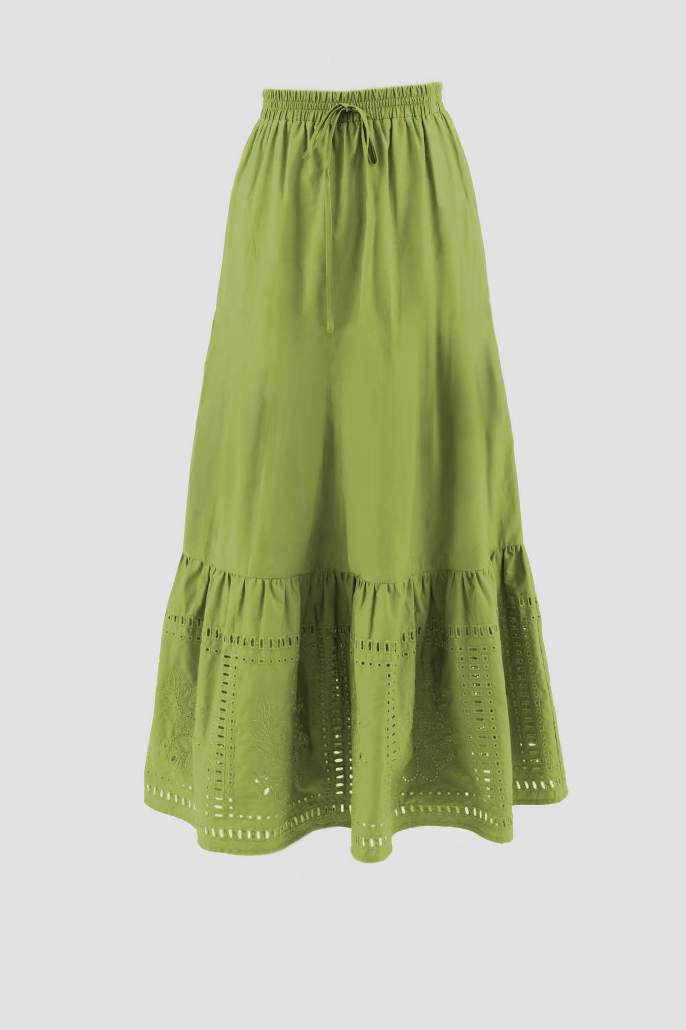 EYELET DETAIL ELASTIC WAIST MIDI SKIRT