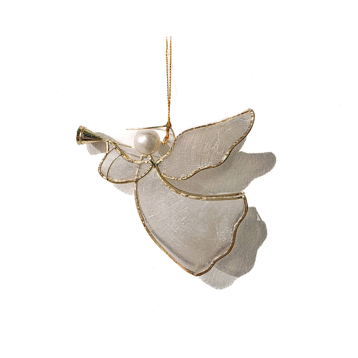 3.75" Capiz Flying Angel w/Trumpet Ornament