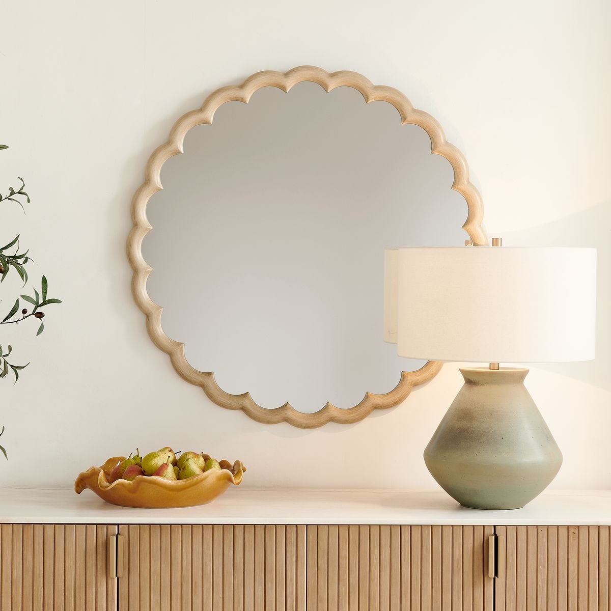 Scalloped Wood Burnished Ivory Mirror