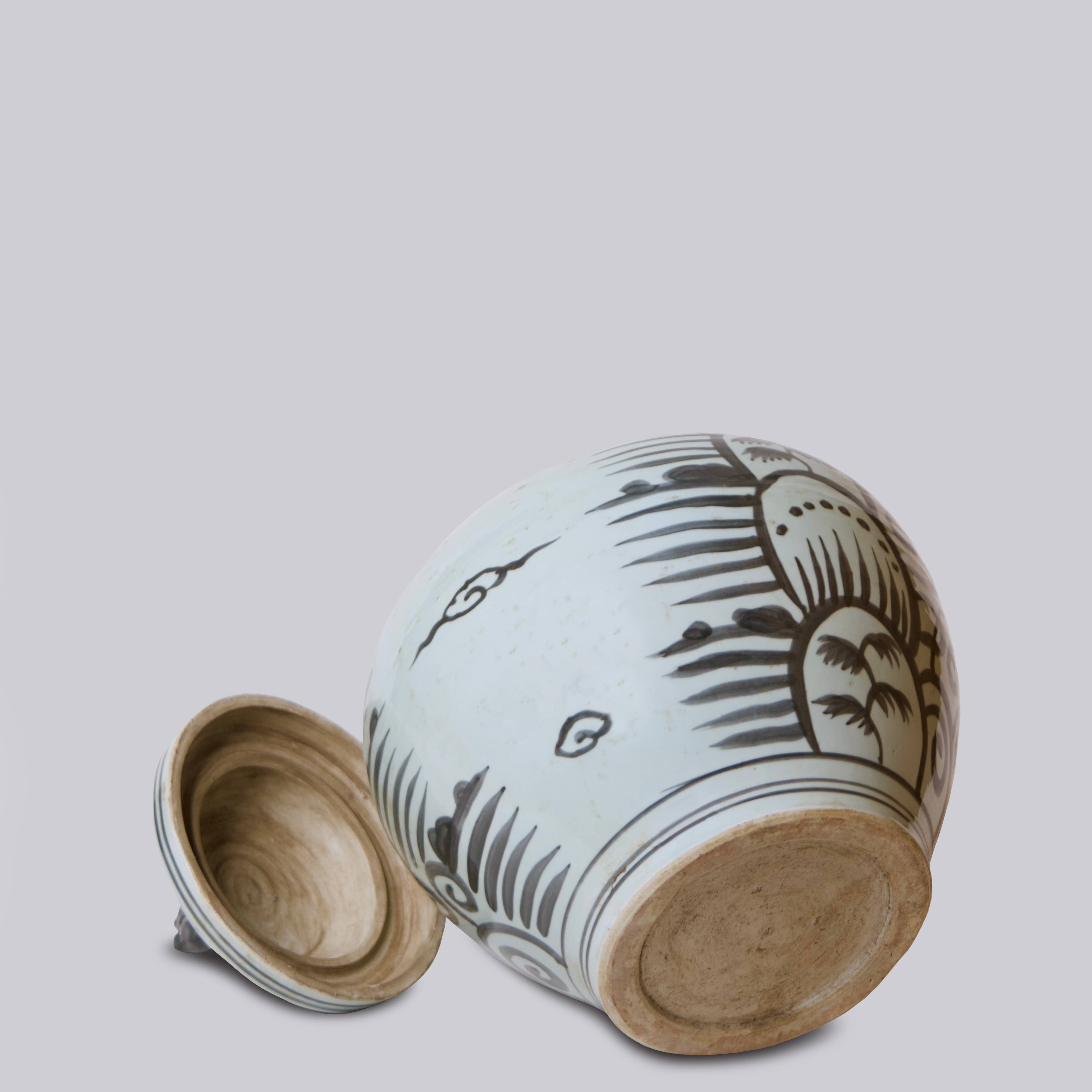 Rustic Grey and White Porcelain Mountain Landscape Jar