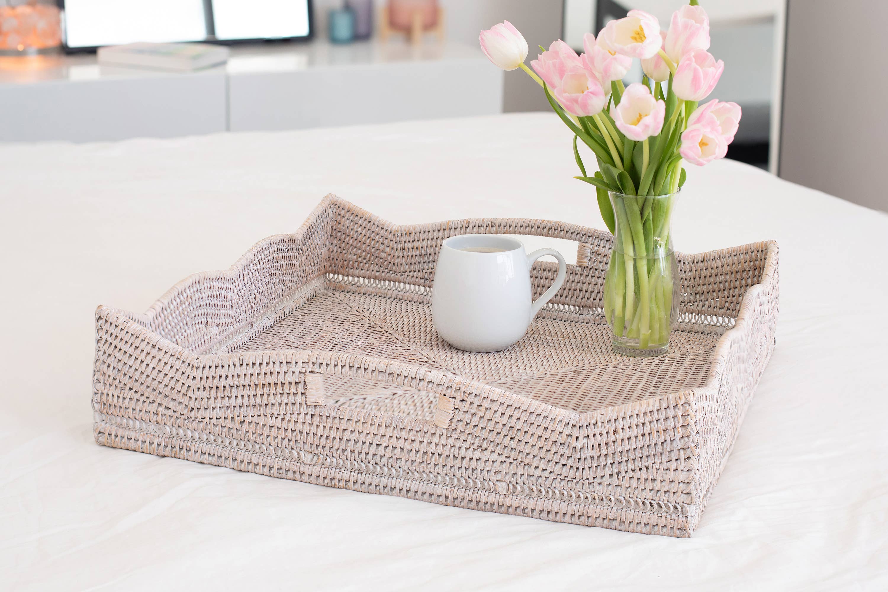 Artifacts Rattan Scallop Collection Square Tray