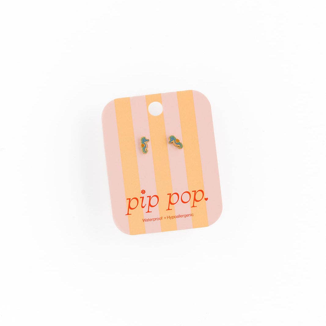 Seahorse Stud Earrings - Hypoallergenic, Flat Back, Girl