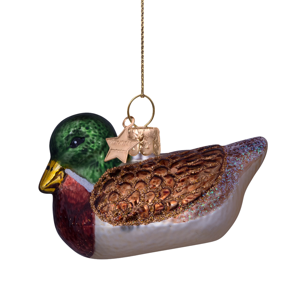 Green & Brown Glass Duck Ornament