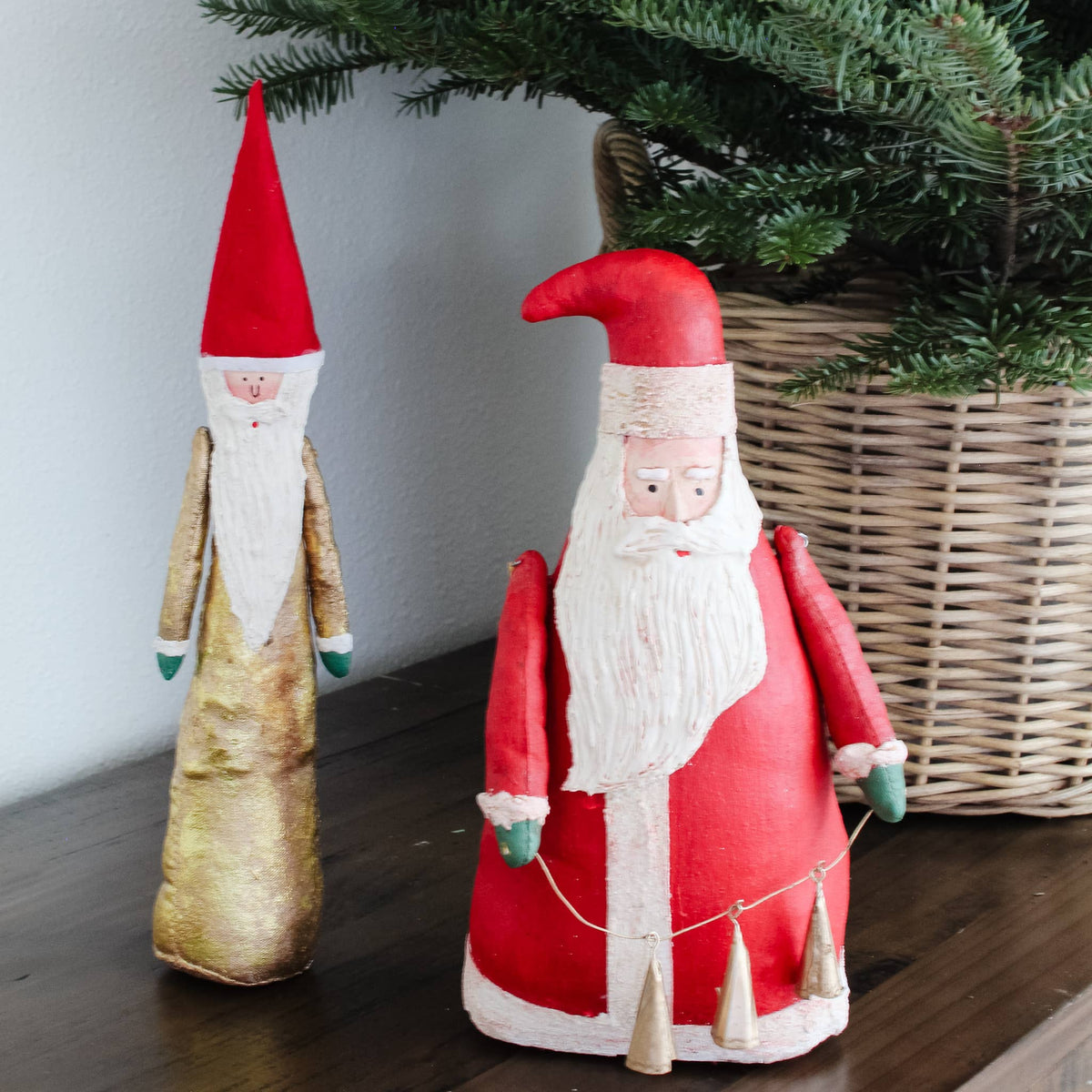 11" Canvas Santa w/Bell Garland (Red)