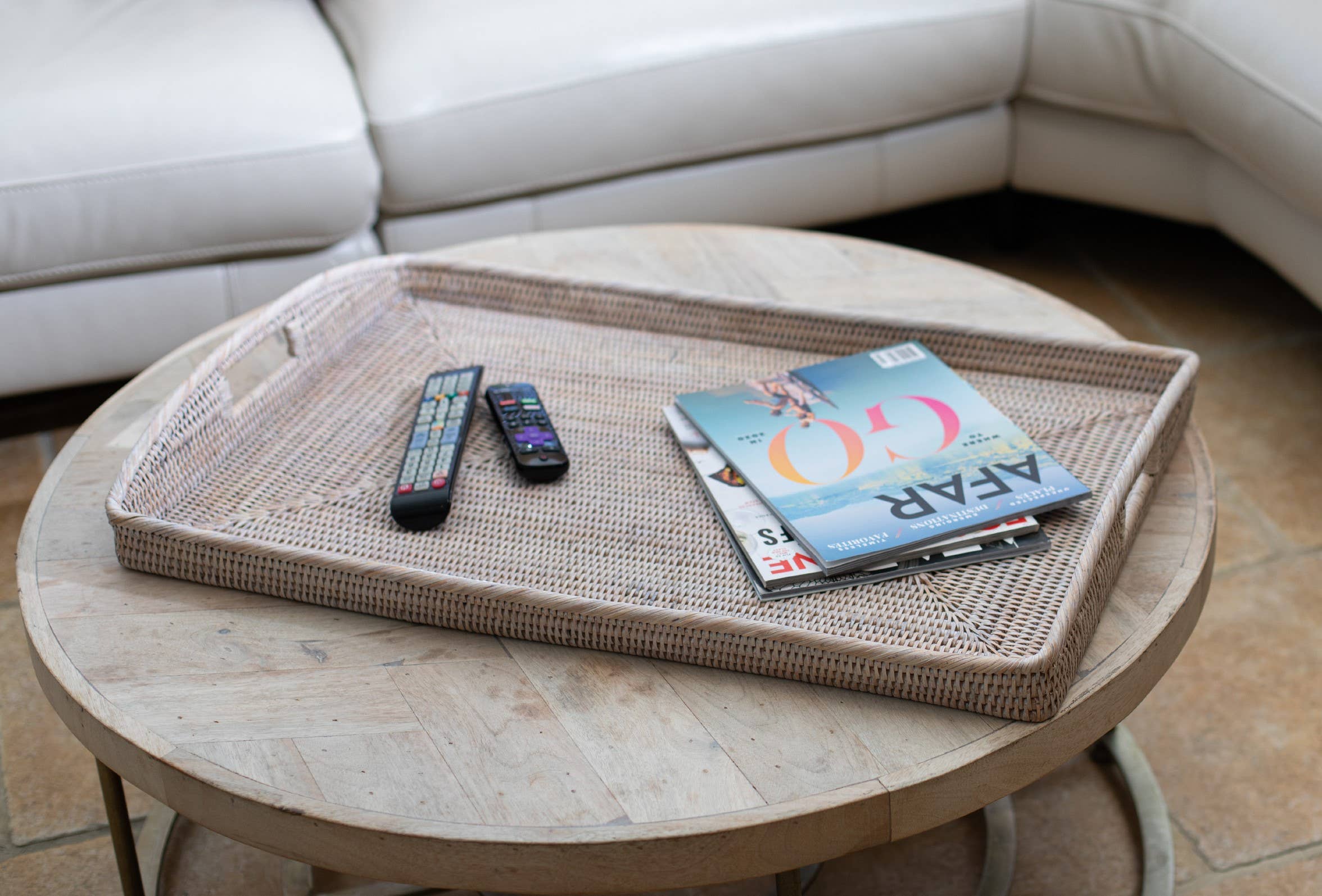 Artifacts Rattan™ Rectangular Ottoman Tray with High Handles