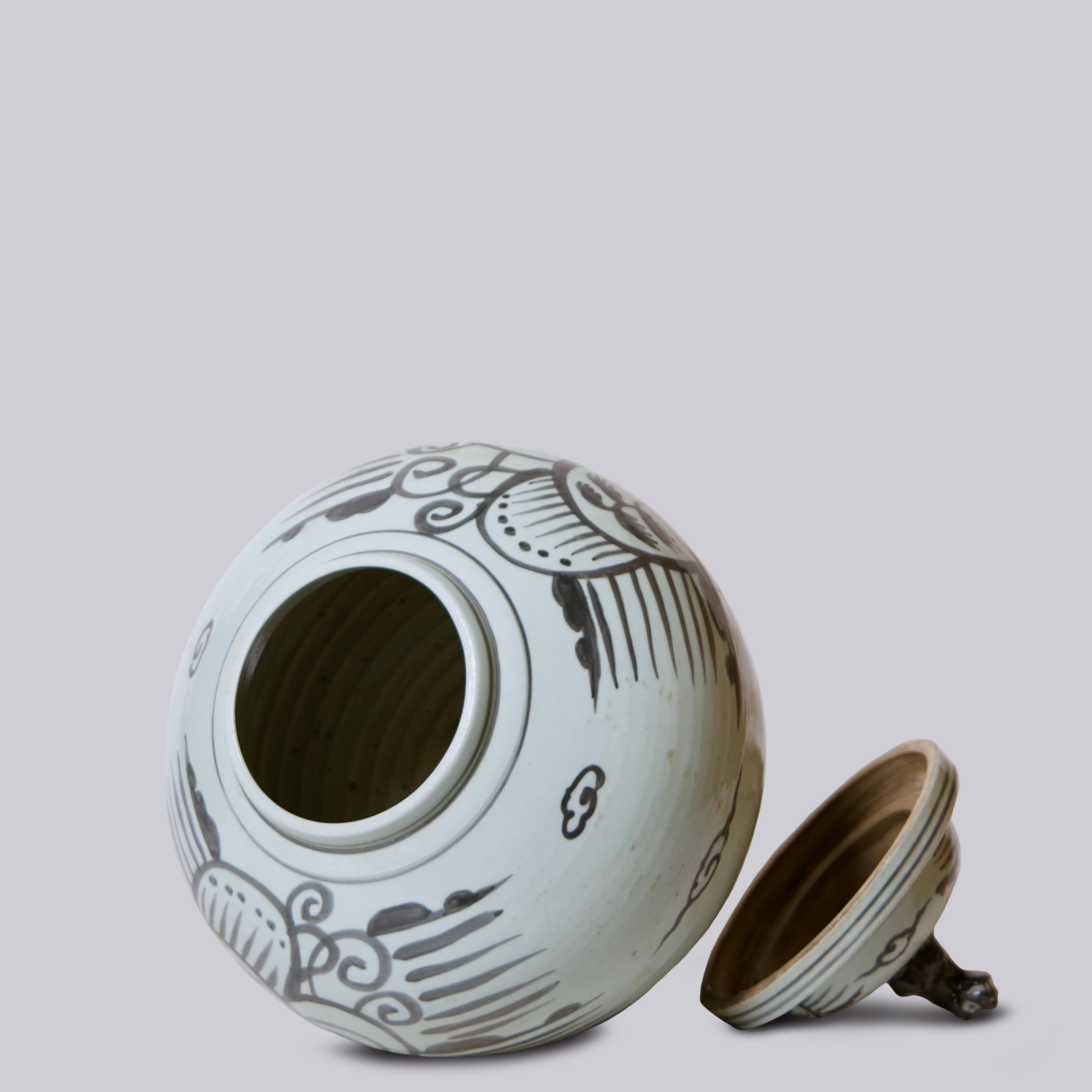 Rustic Grey and White Porcelain Mountain Landscape Jar