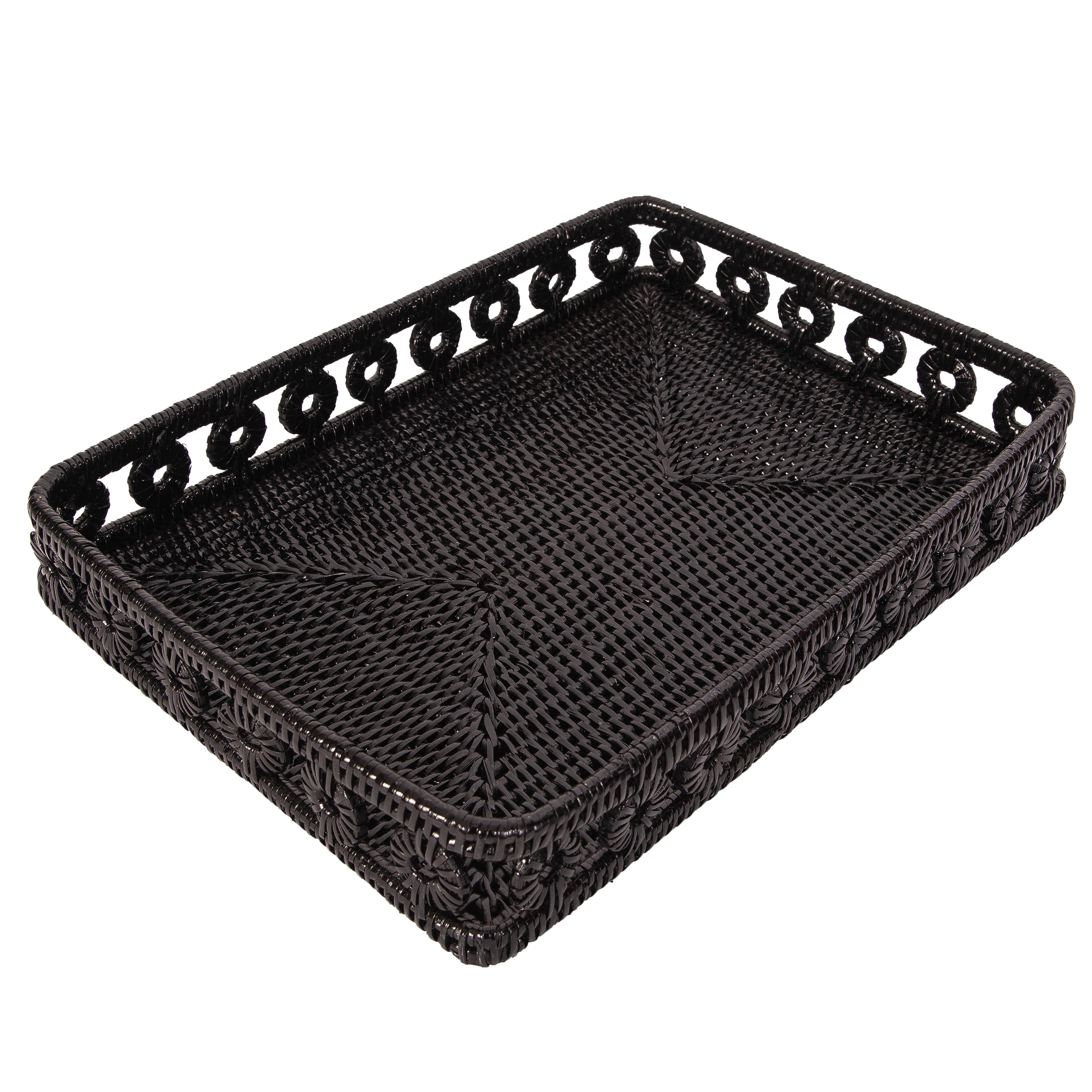 Rectangular Rattan Tray with Glass Insert – Serveware