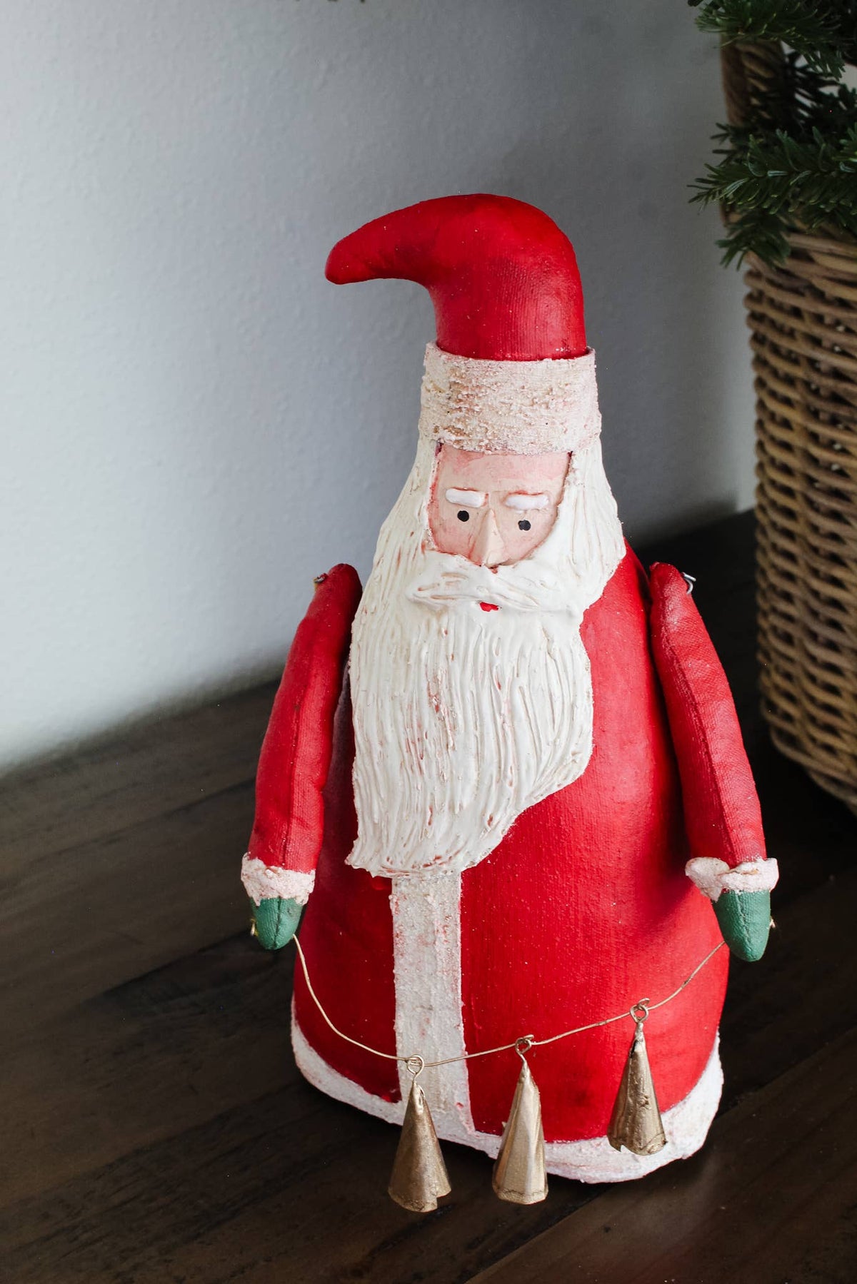 11" Canvas Santa w/Bell Garland (Red)