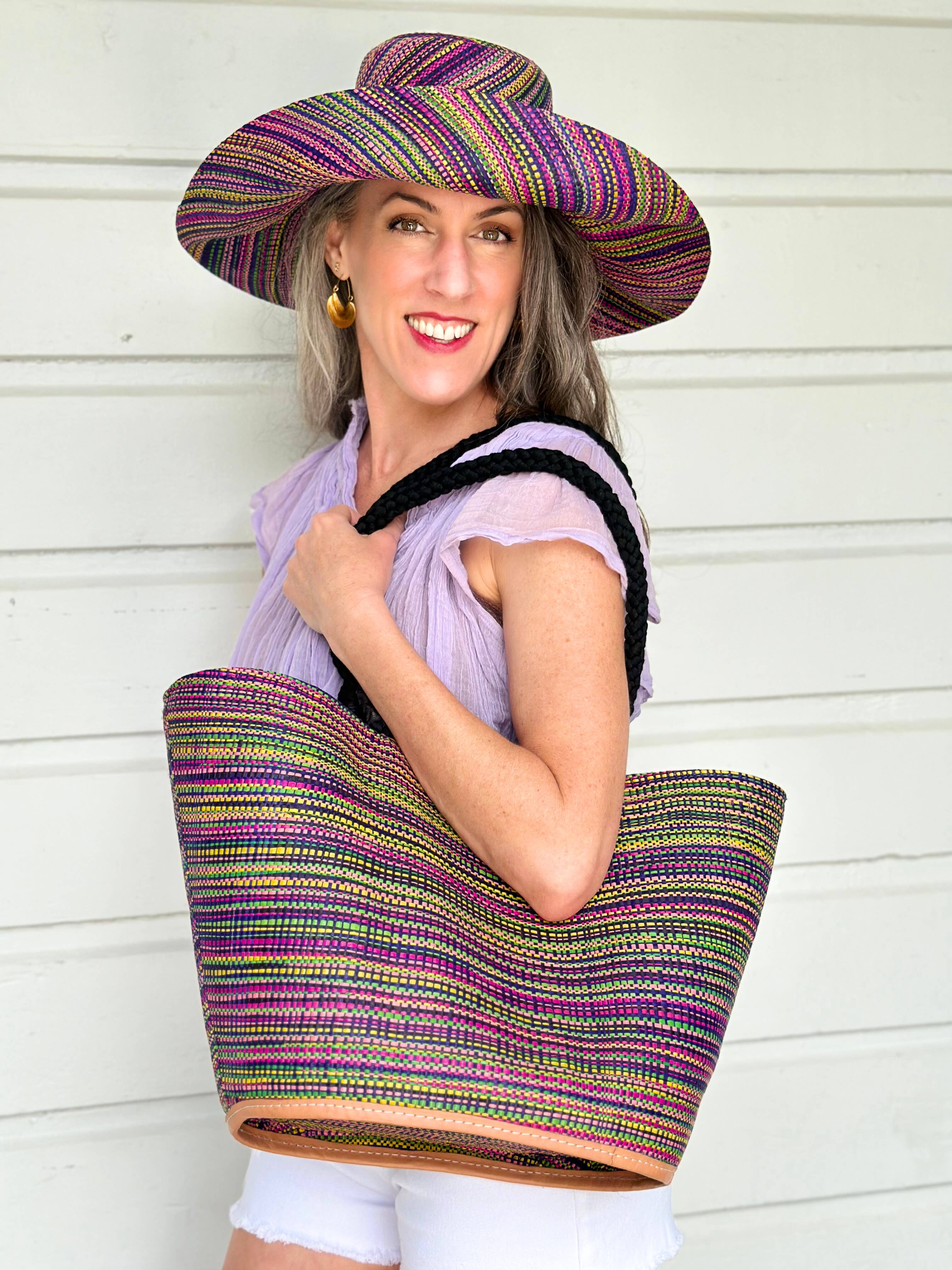 Brighton Melange Straw Tote Beach Bag with Rope Handle