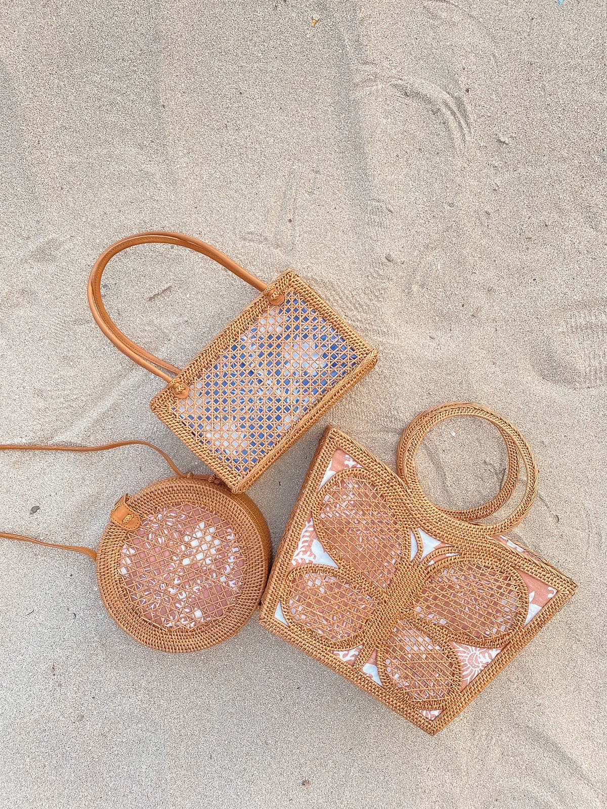 Rattan Mesh Top Handle Tote Bag