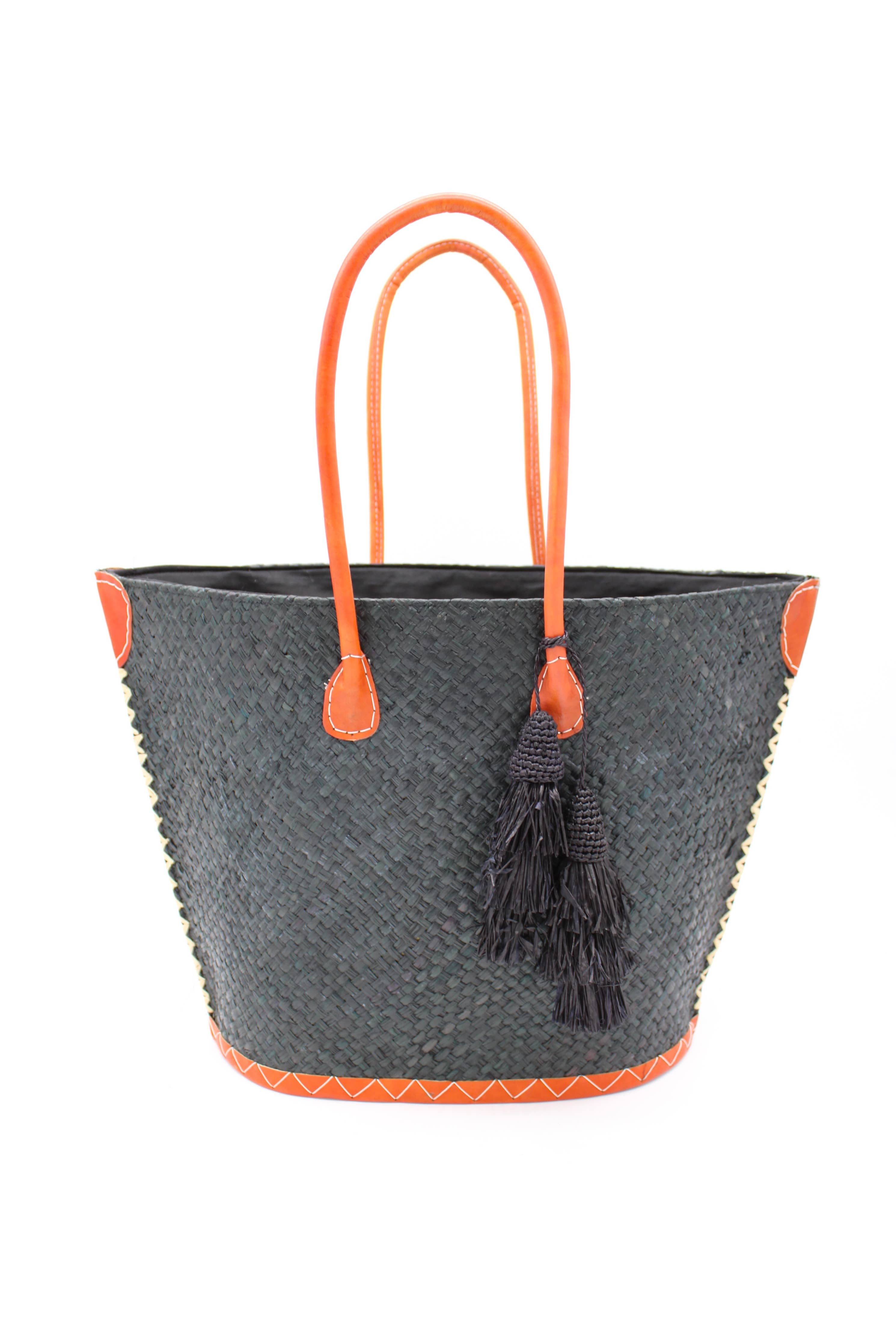 Santa Ynez Woven Small Straw Tote Bag with Tassel Charm