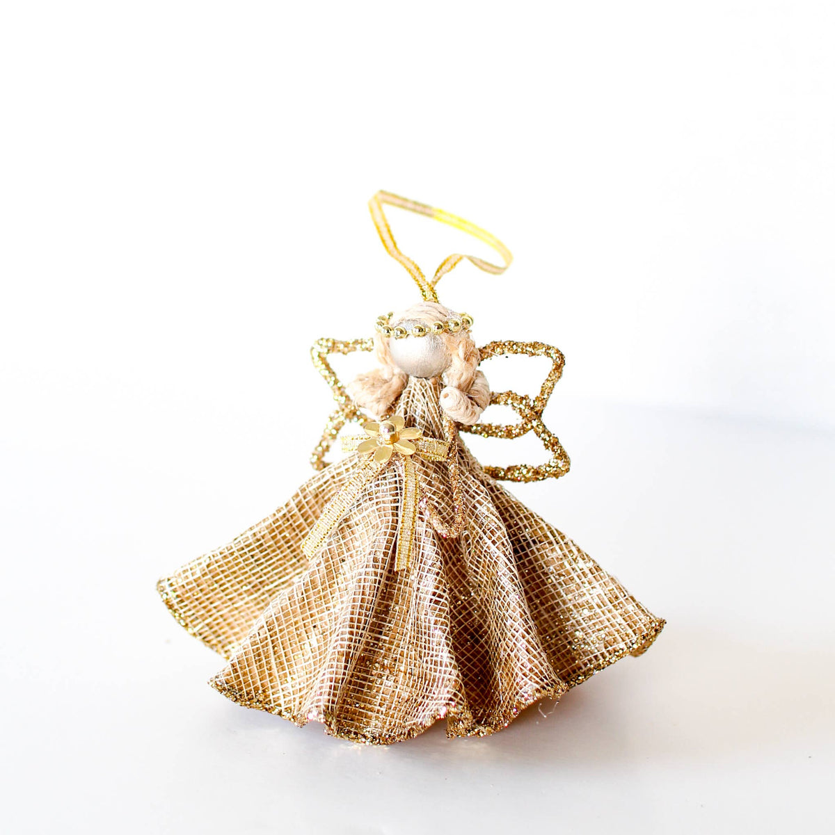 3.5" Winged Sinamay Net Angel Ornament