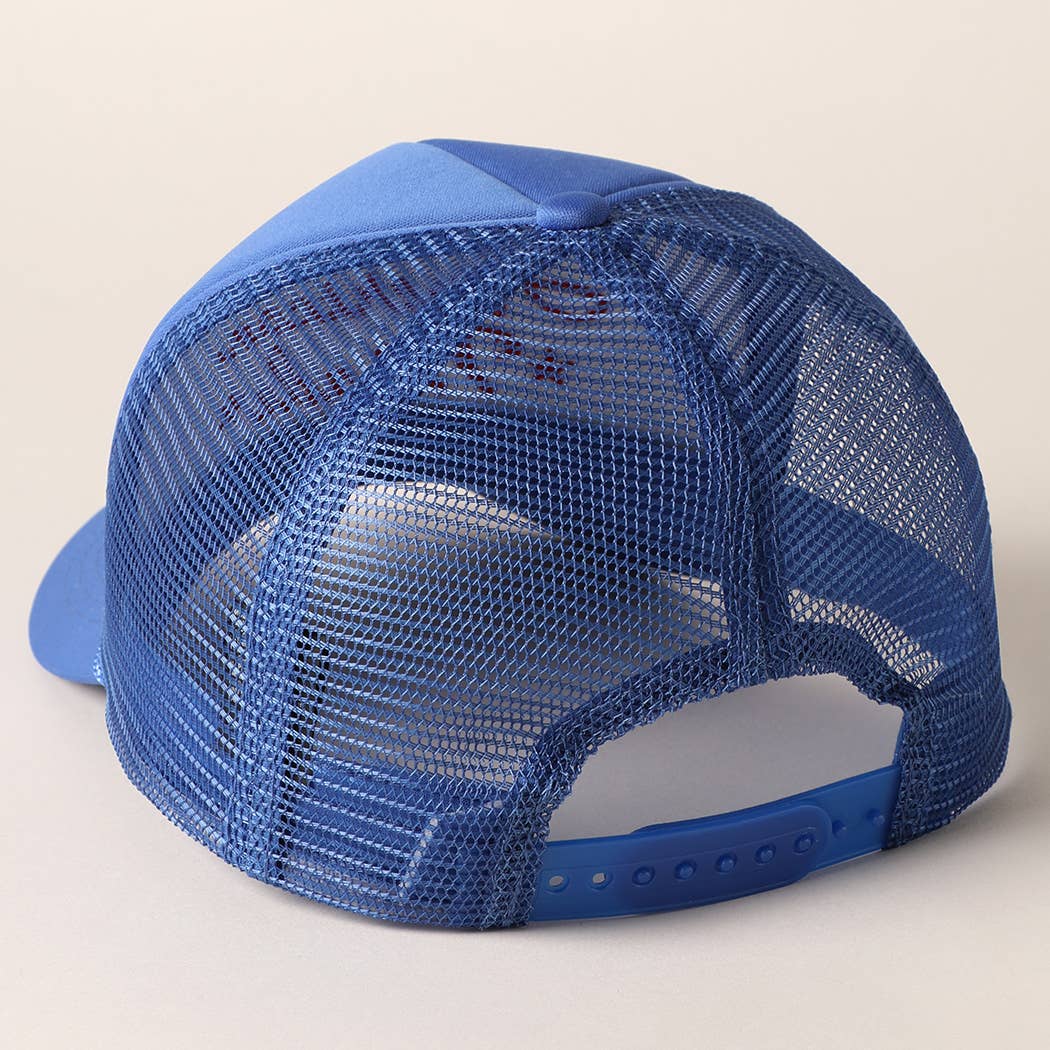 American Made Embroidery Mesh Back Trucker Hat- Blue