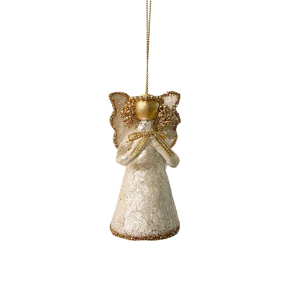 3" Mini Capiz Flakes Angel Ornament (Natural/Gold)