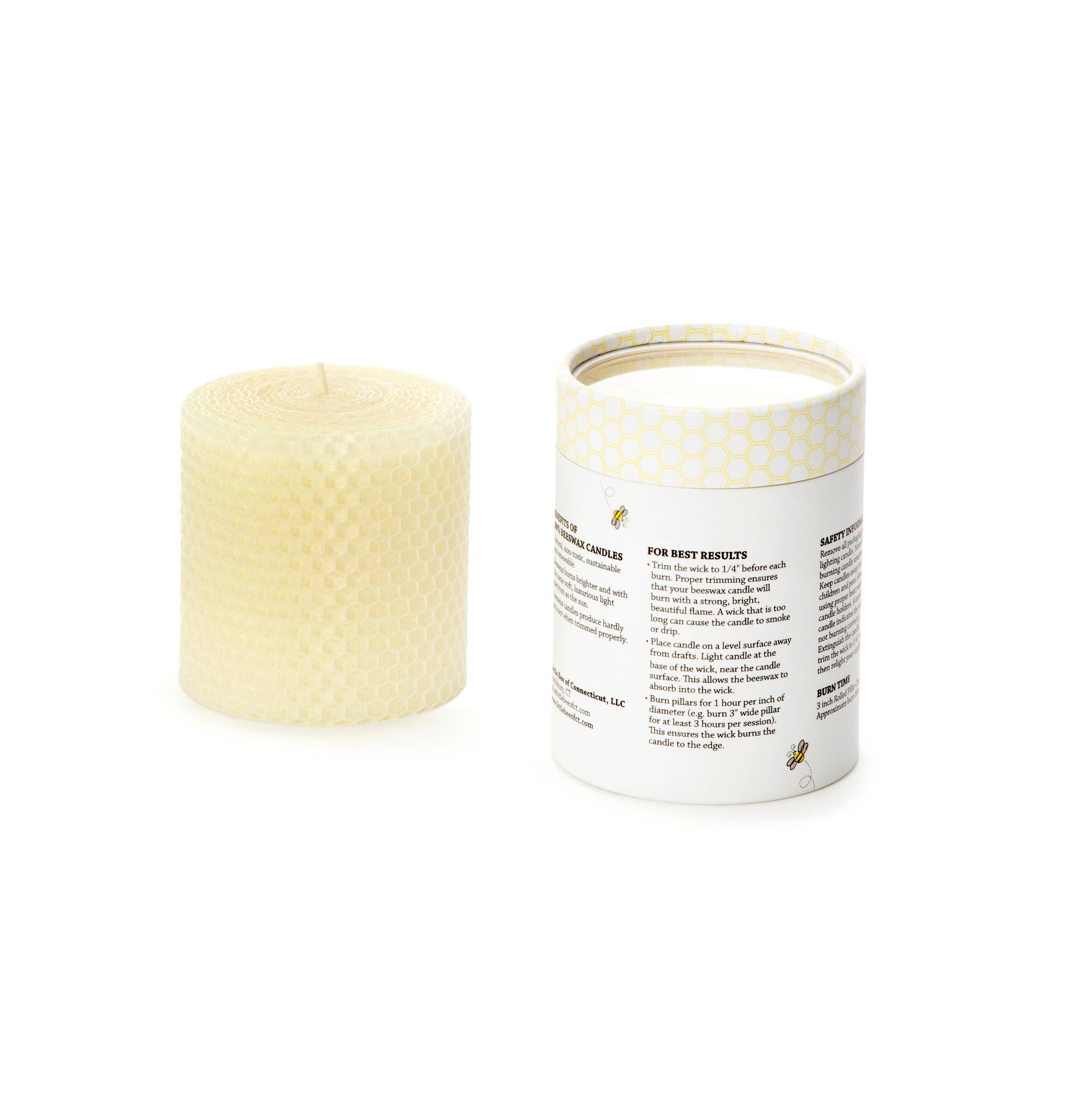 3" Hand Rolled Beeswax Pillar Candle