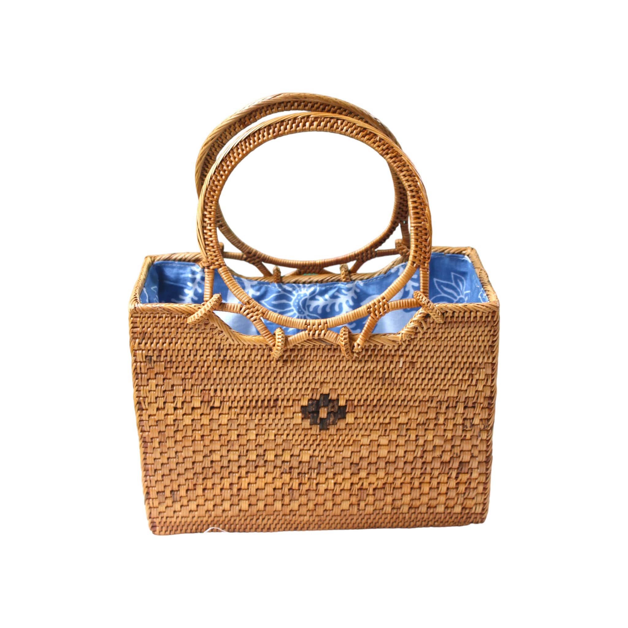 Top Handle Rattan Tote Bag