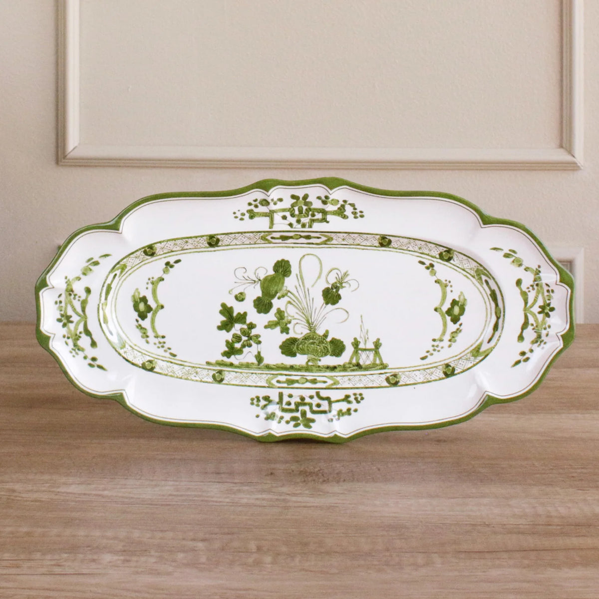 VIDA Faenza Long Oval Tray (Green and White)