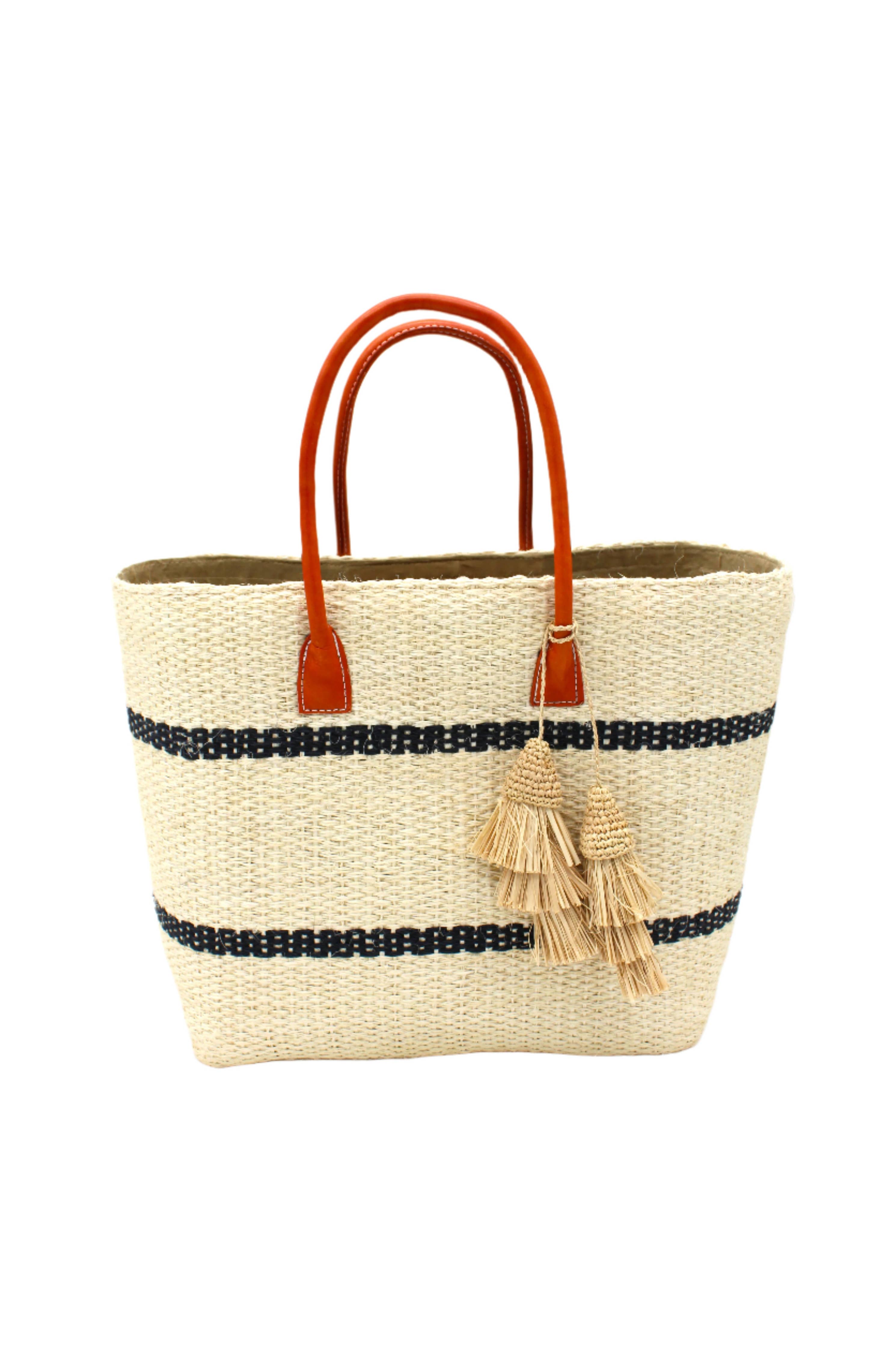 Havana Sisal Basket Bag with Tassel Charm Embellishment
