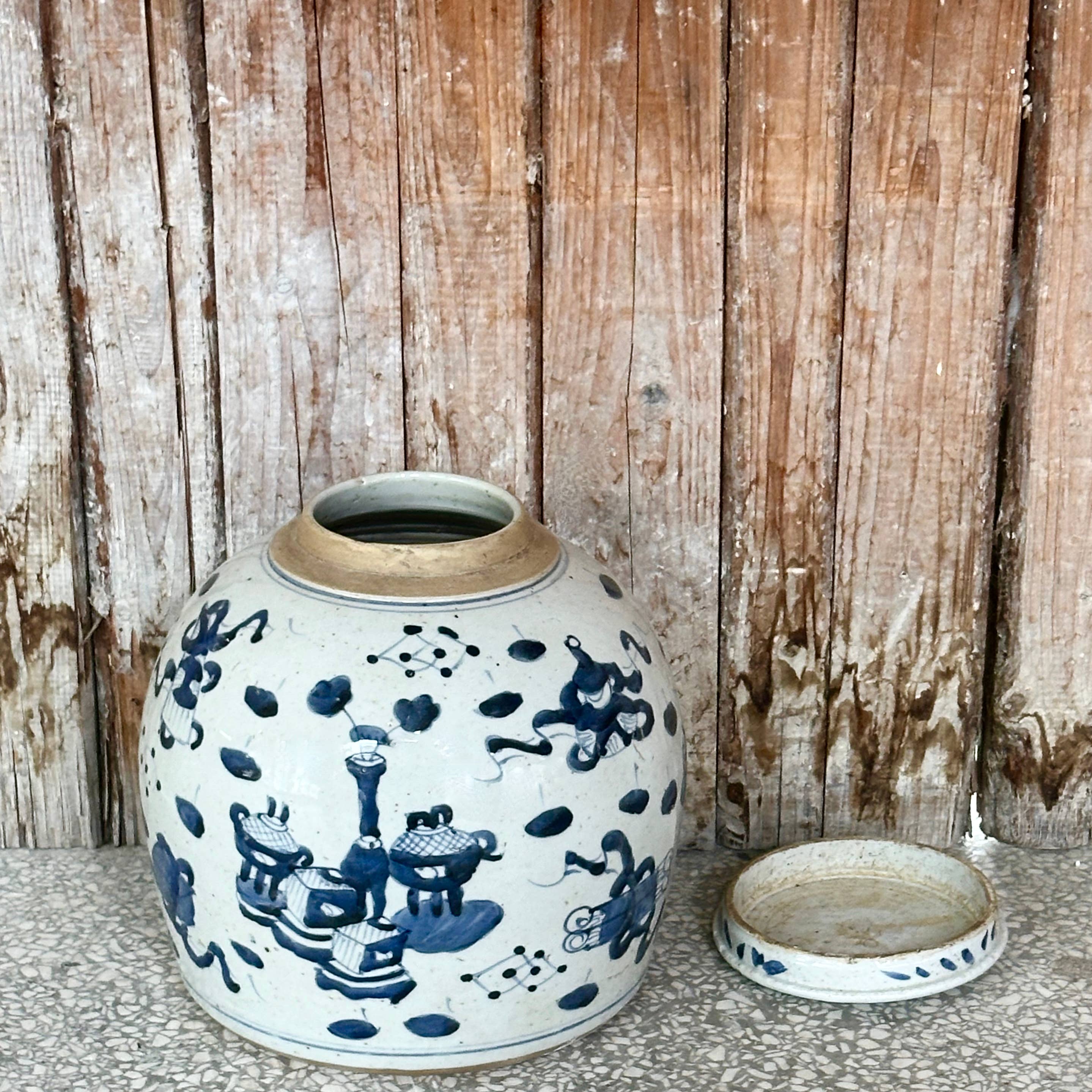 Blue and White Porcelain Treasures Medium Round Storage Jar