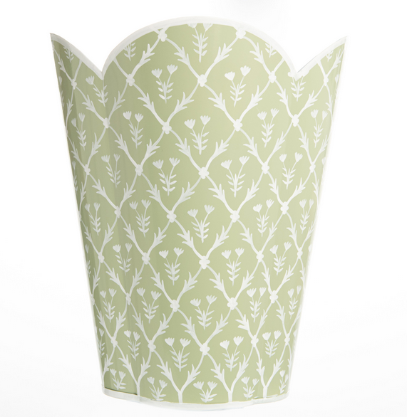 GORGEOUS PALE GREEN/WHITE FLORAL BLOCK PRINT SCALLOPED WASTE