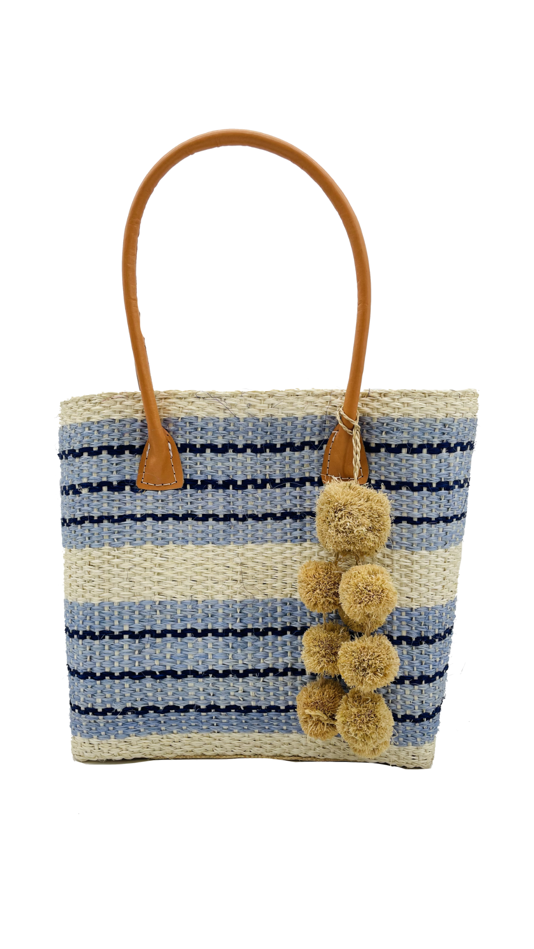 Imperial Sisal Basket Bag with Waterfall Pompoms- 2 sizes