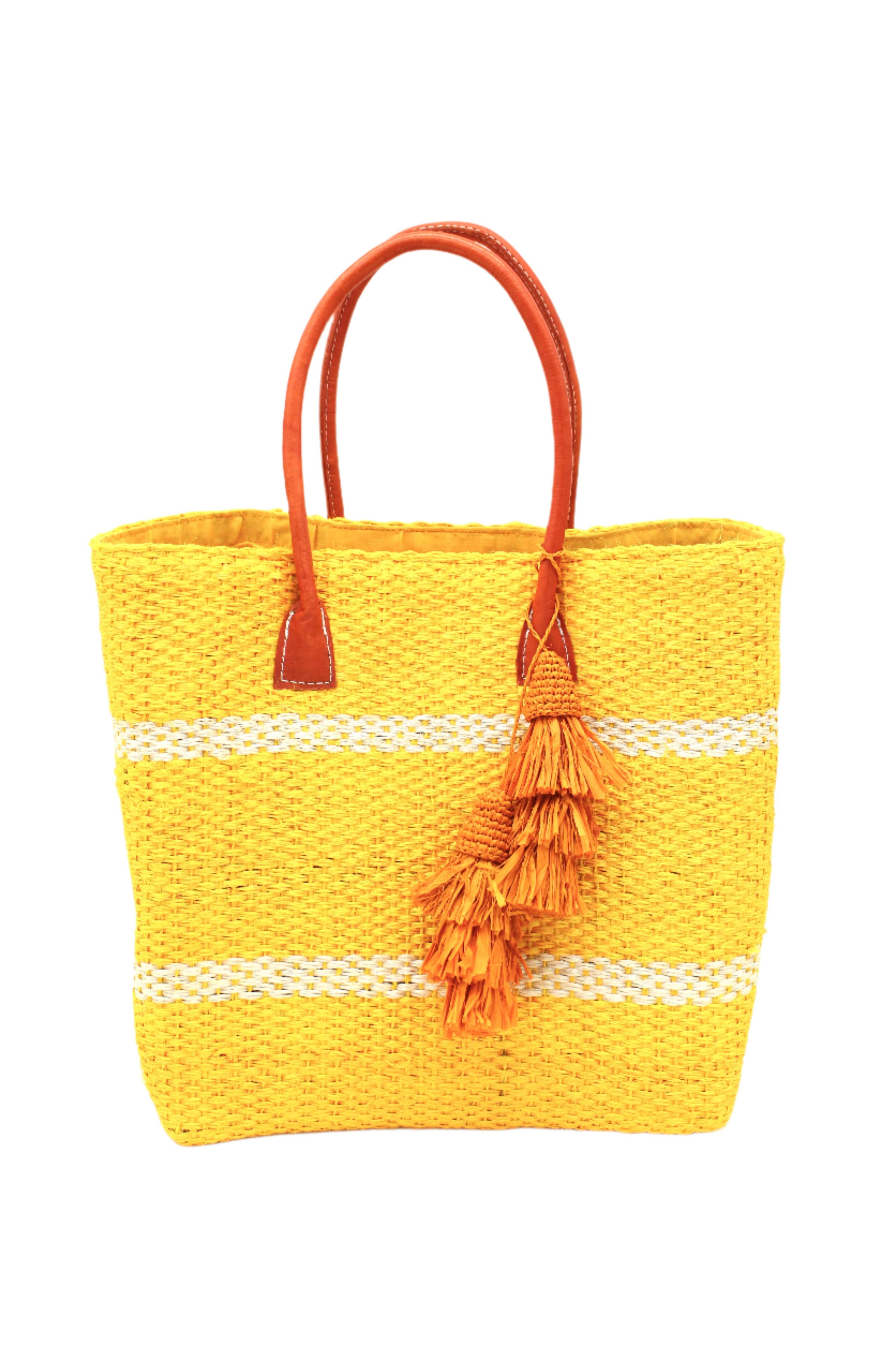 Havana Sisal Basket Bag with Tassel Charm Embellishment