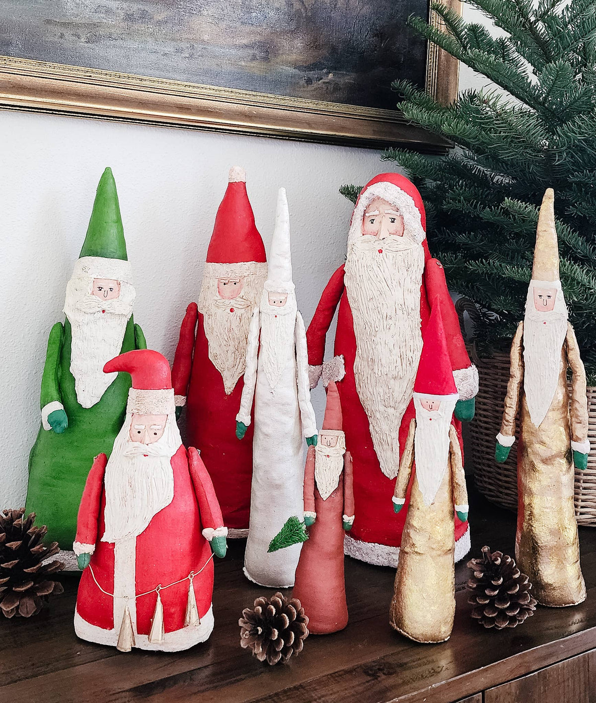11" Canvas Santa w/Bell Garland (Red)