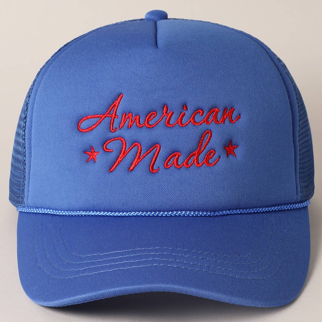 American Made Embroidery Mesh Back Trucker Hat- Blue