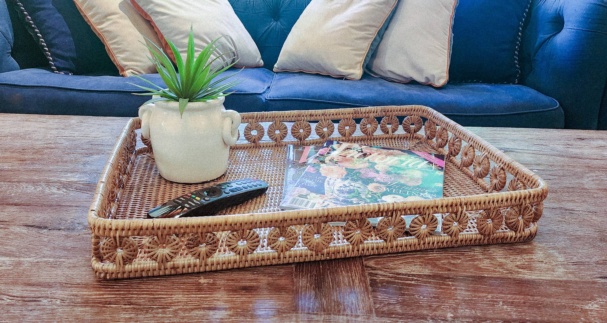 Rectangular Rattan Tray with Glass Insert – Serveware
