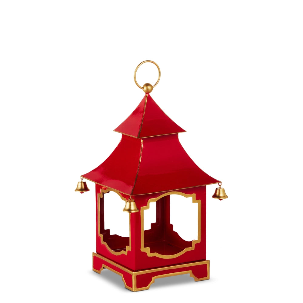 14.5" Red And Gold Bell Pagoda Lantern