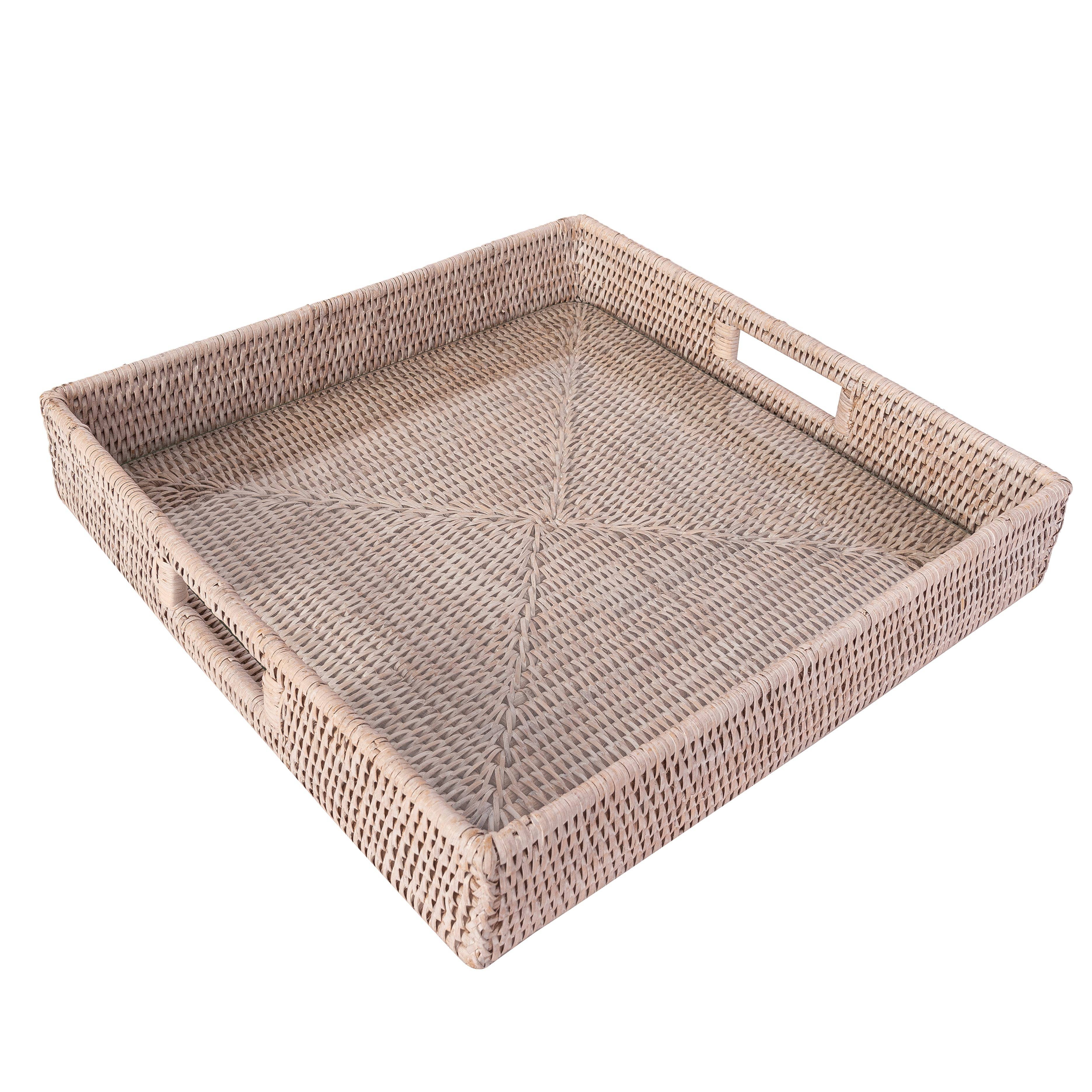 Rattan Square Serving Tray with Glass Insert