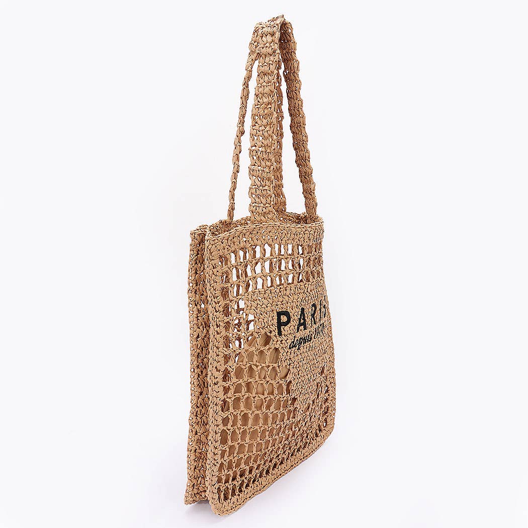 Faux Straw Braide Tote Bag w/ pouch