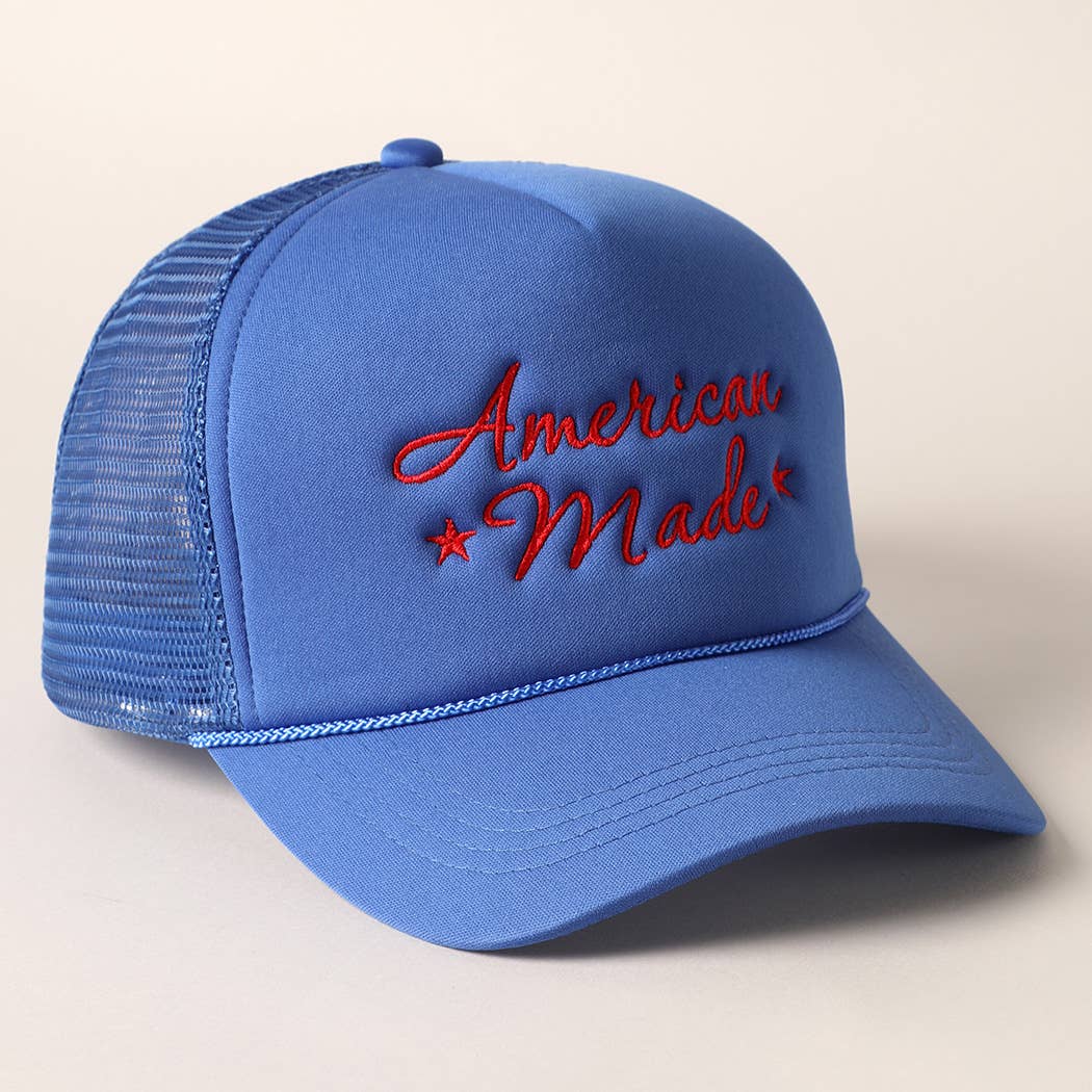American Made Embroidery Mesh Back Trucker Hat- Blue