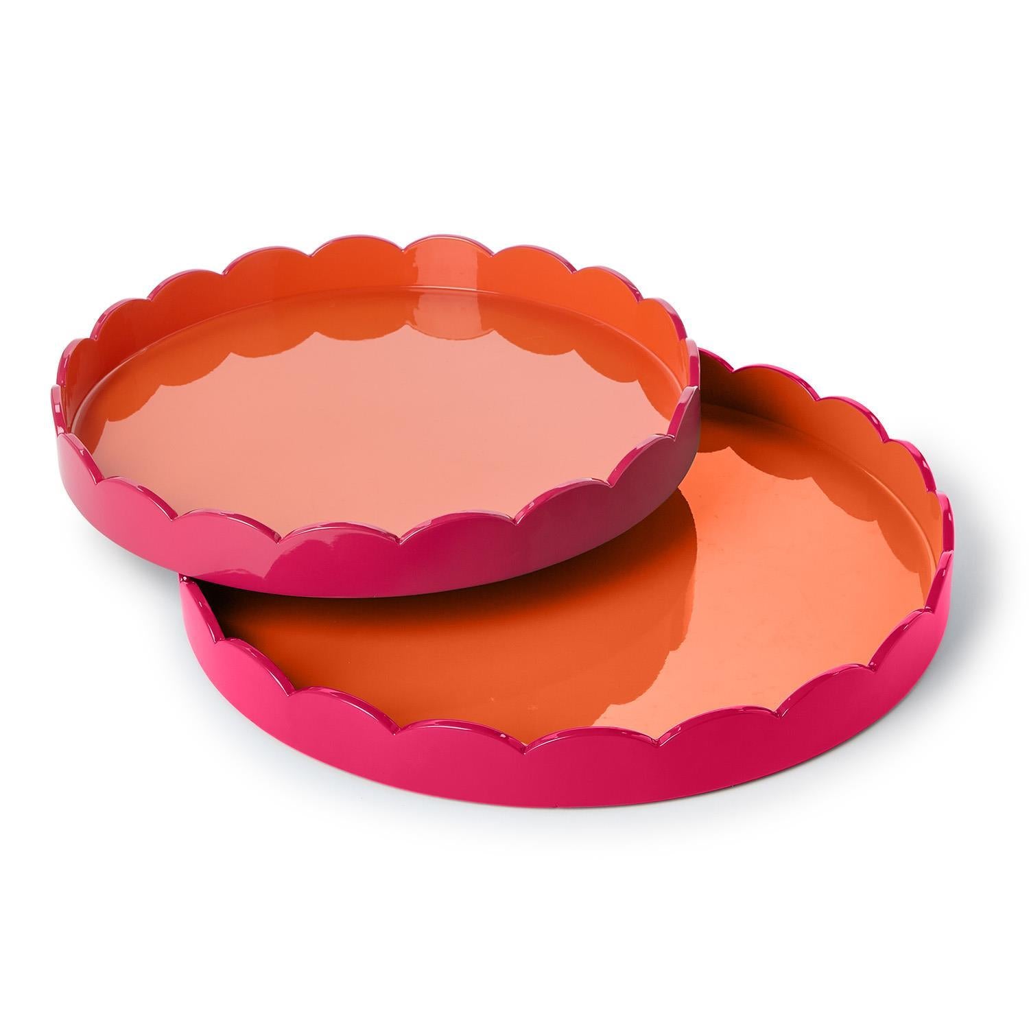 Scalloped Pink and Orange Dual Tone Lacquered Trays