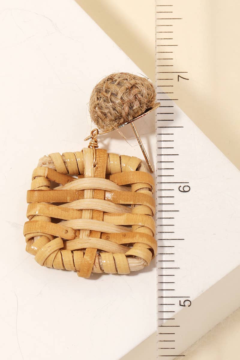 Straw Weave Square Drop Earrings