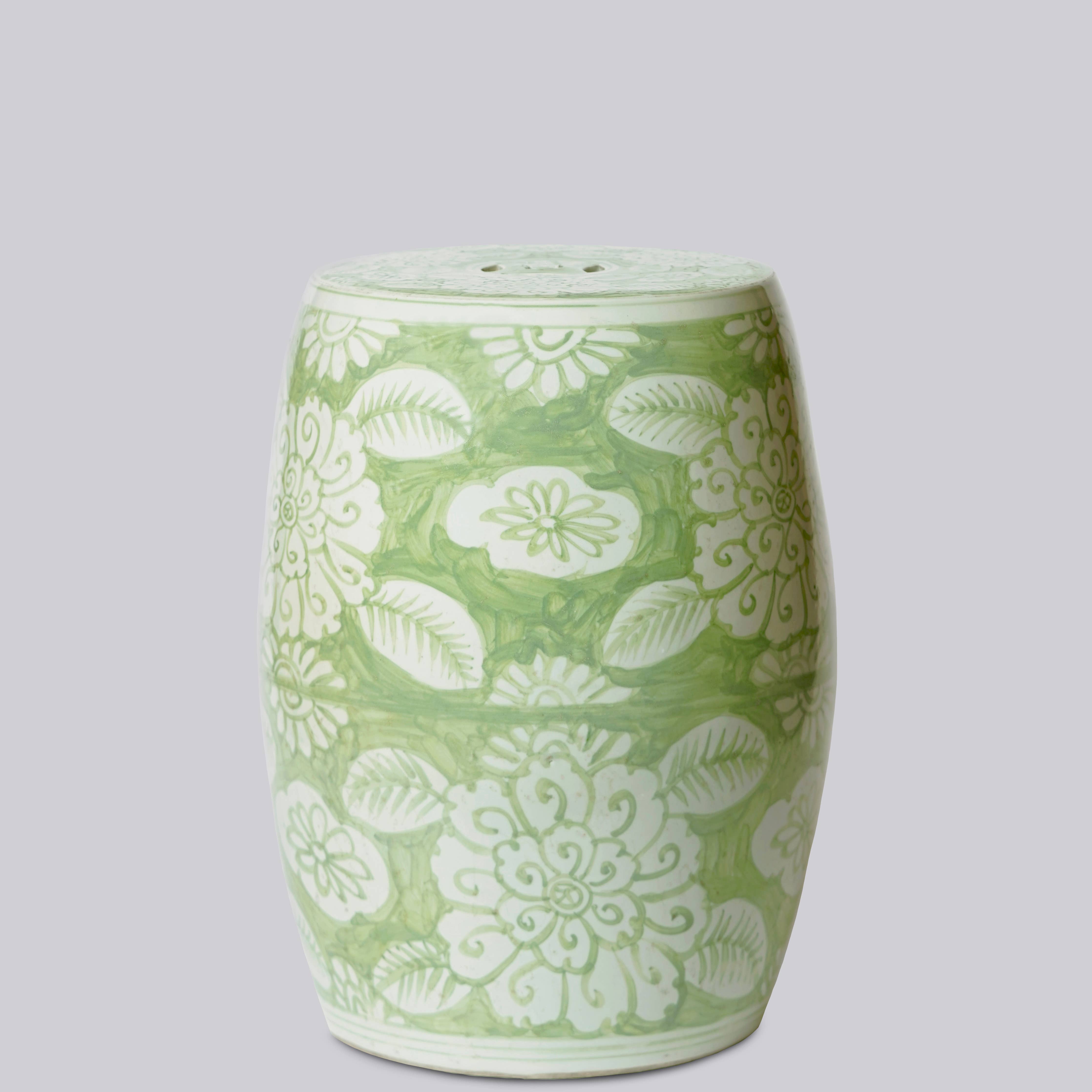 Green and White Porcelain Floral Garden Seat