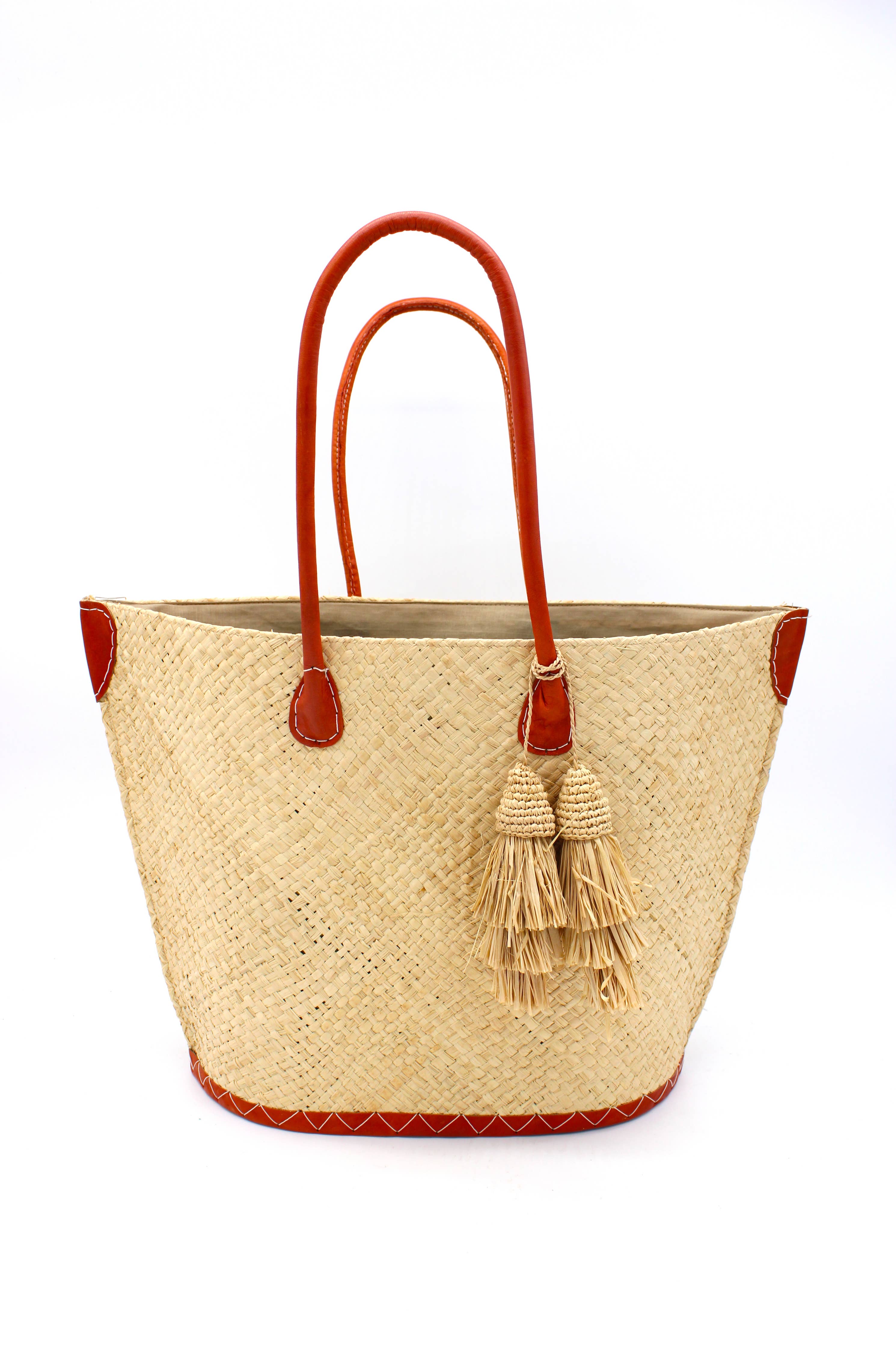 Santa Ynez Woven Small Straw Tote Bag with Tassel Charm