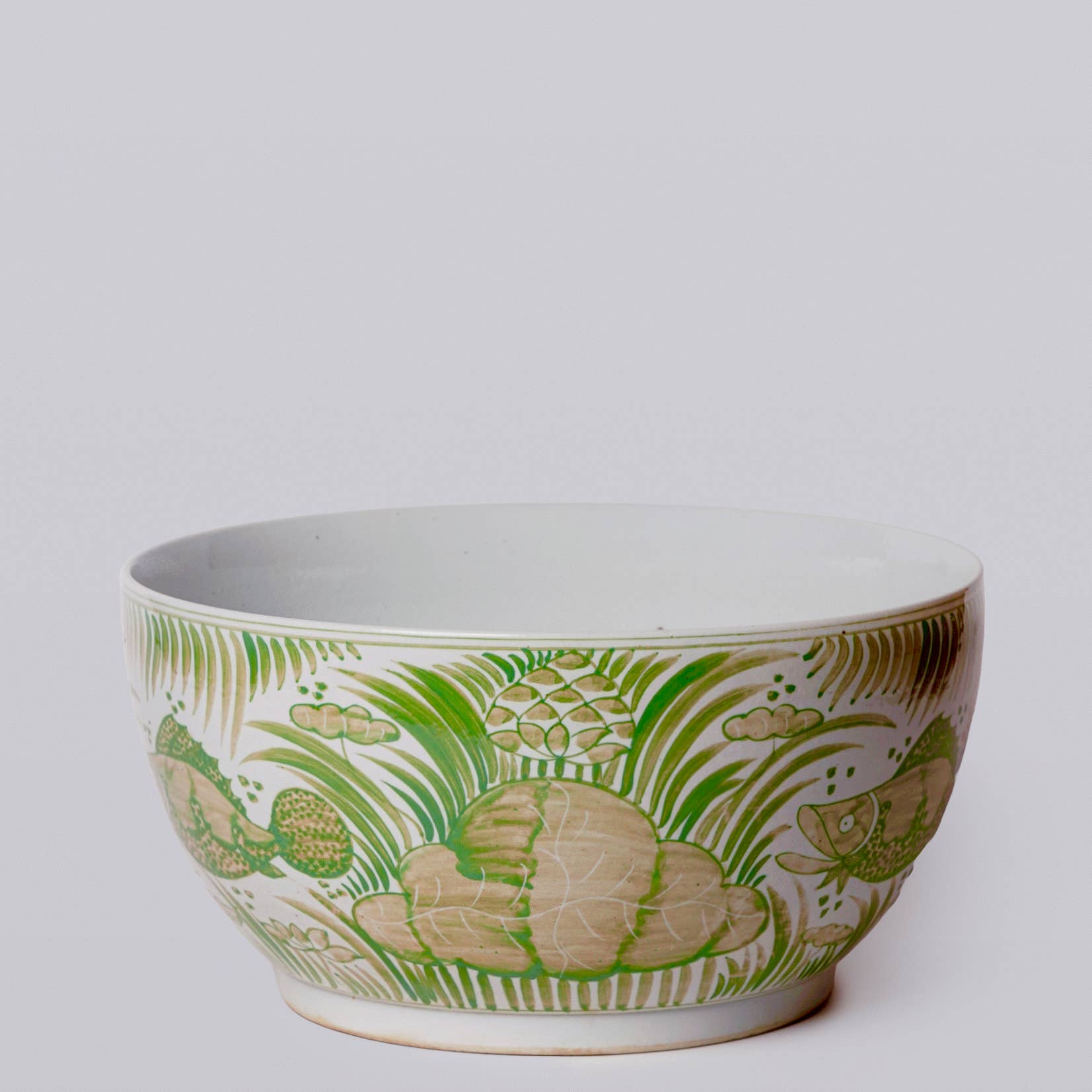 Green and White Porcelain Fish and Lotus Large Bowl
