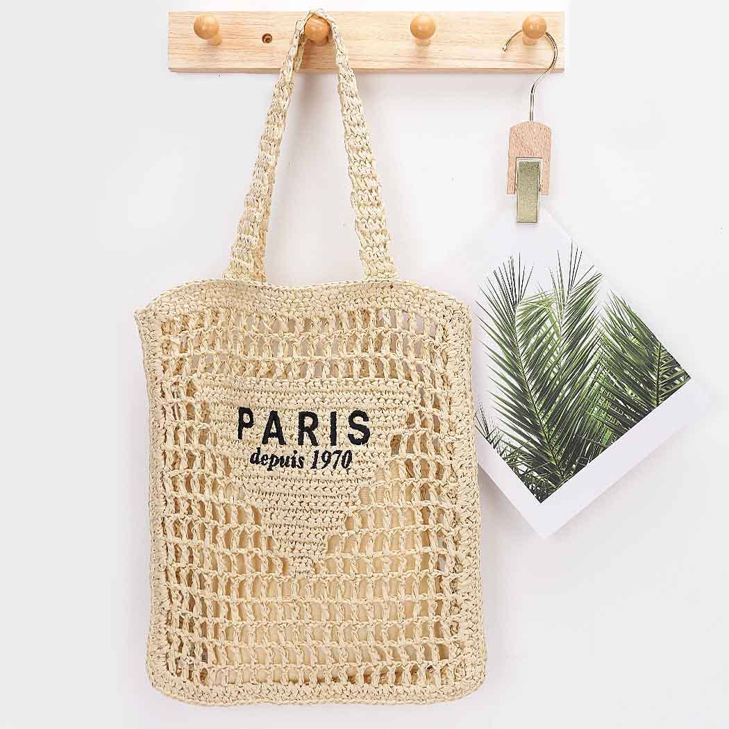 Faux Straw Braide Tote Bag w/ pouch