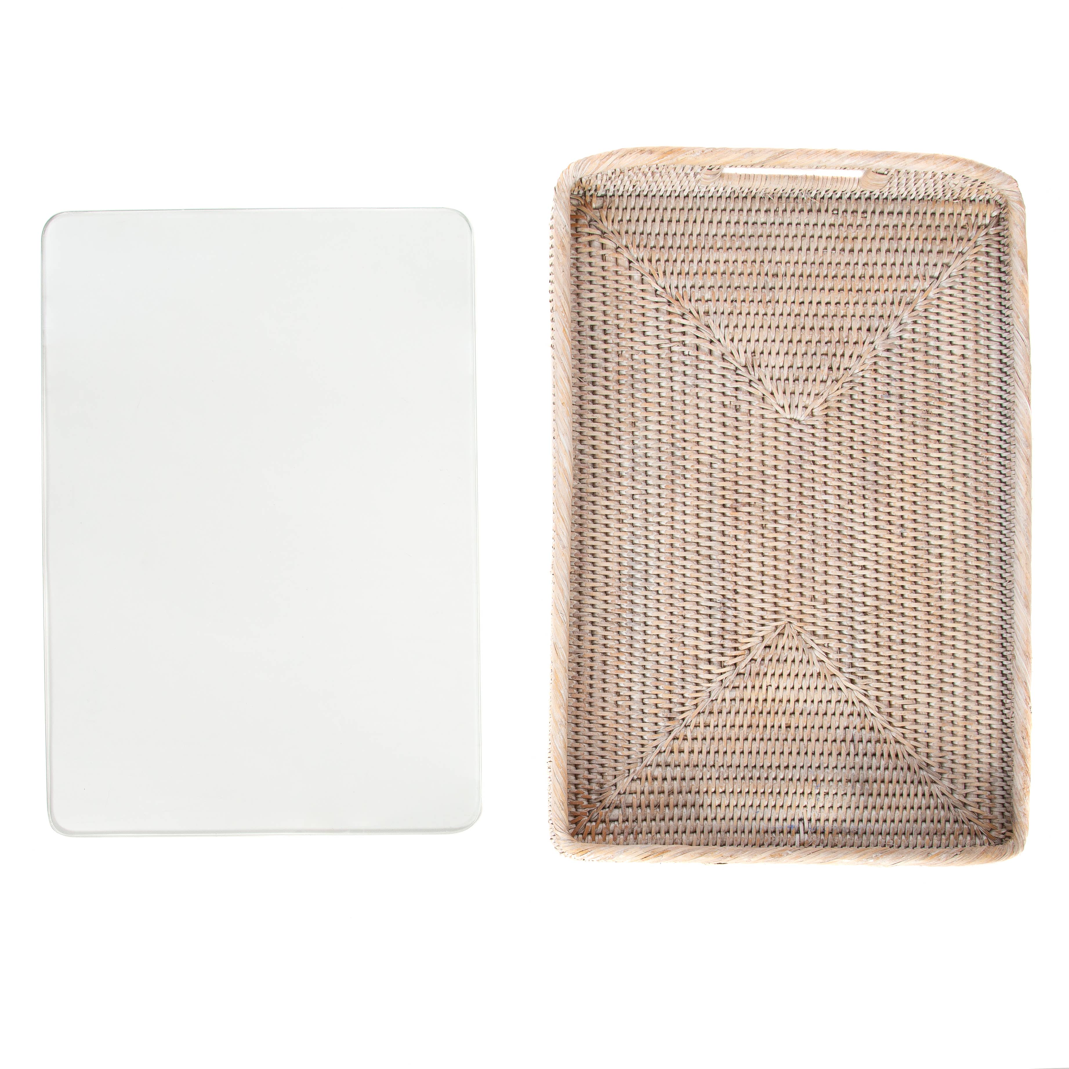 Rattan Rectangular Serving Tray with Glass Insert