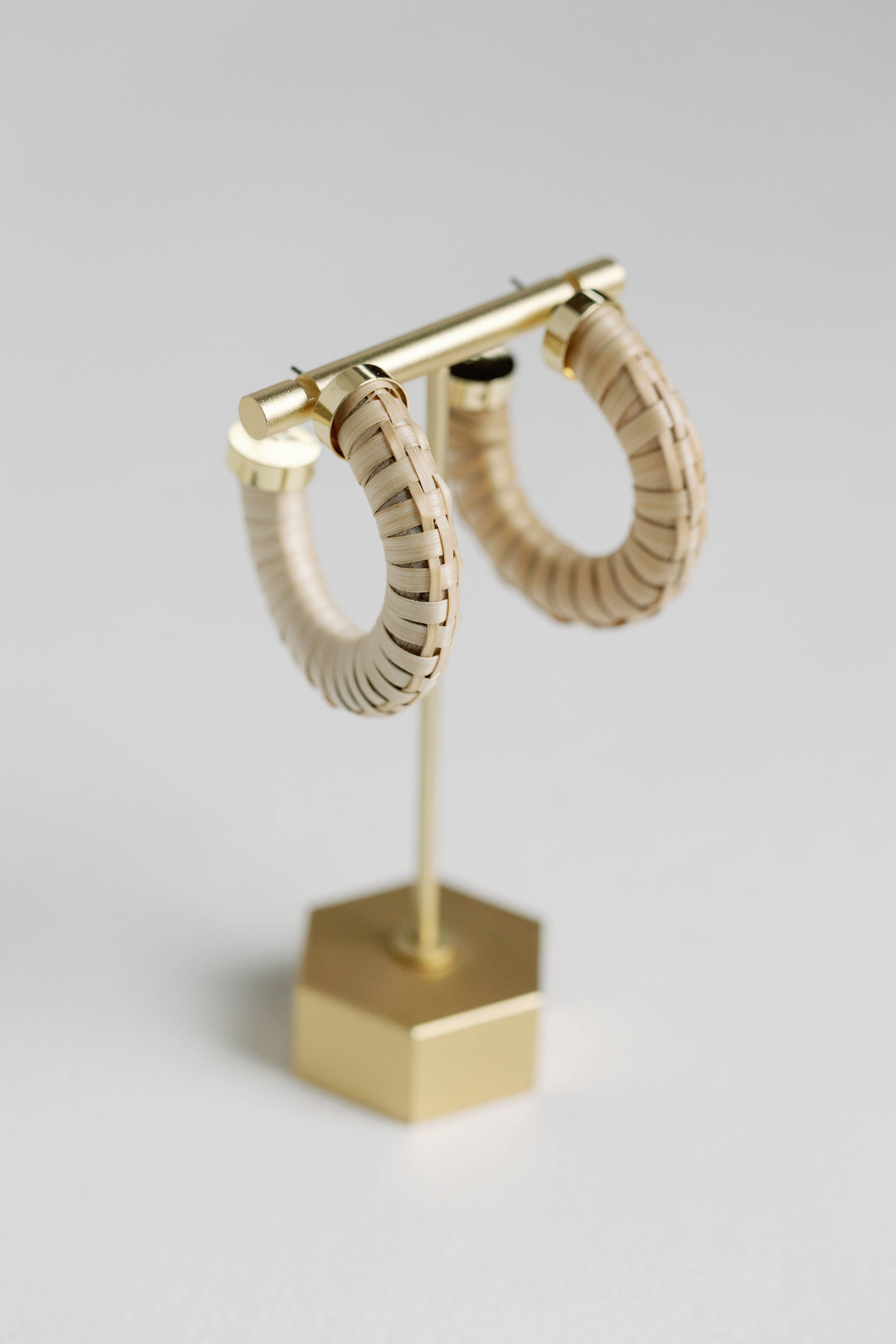 Rattan Wrapped Statement Hoop Earrings