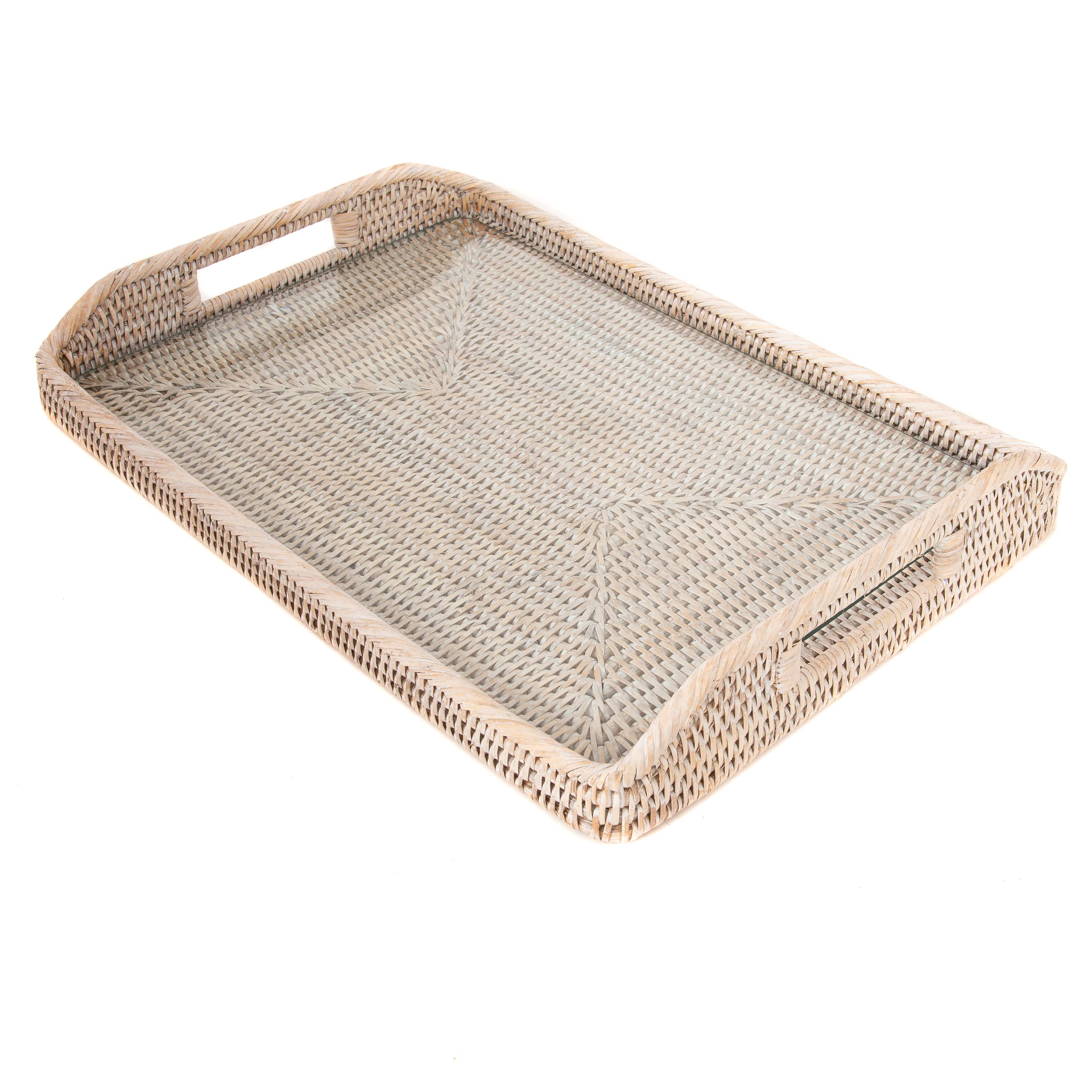 Rattan Rectangular Serving Tray with Glass Insert