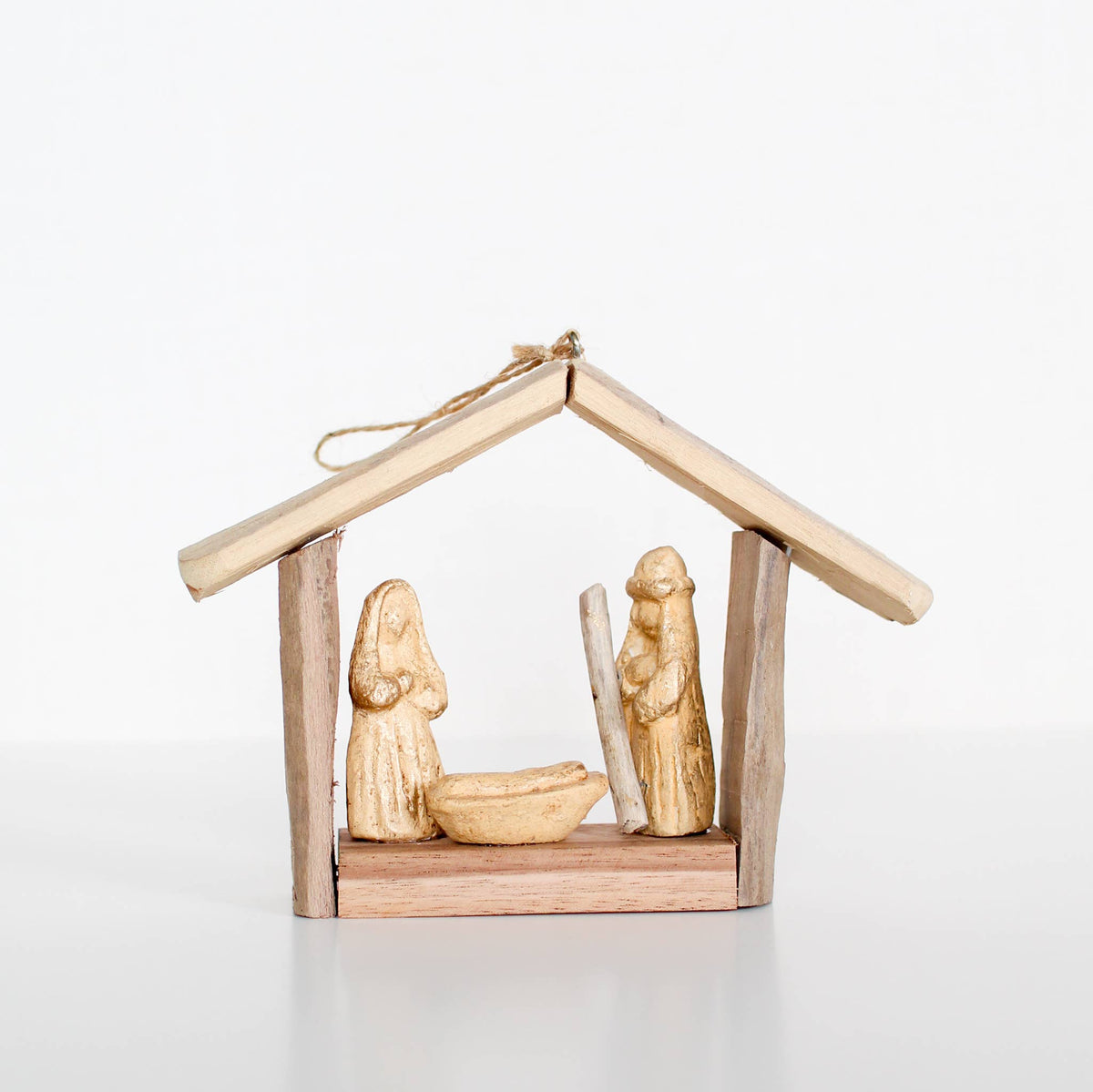 4.5" x 7" Driftwood Holy Family House Ornament (Nat/Gold)