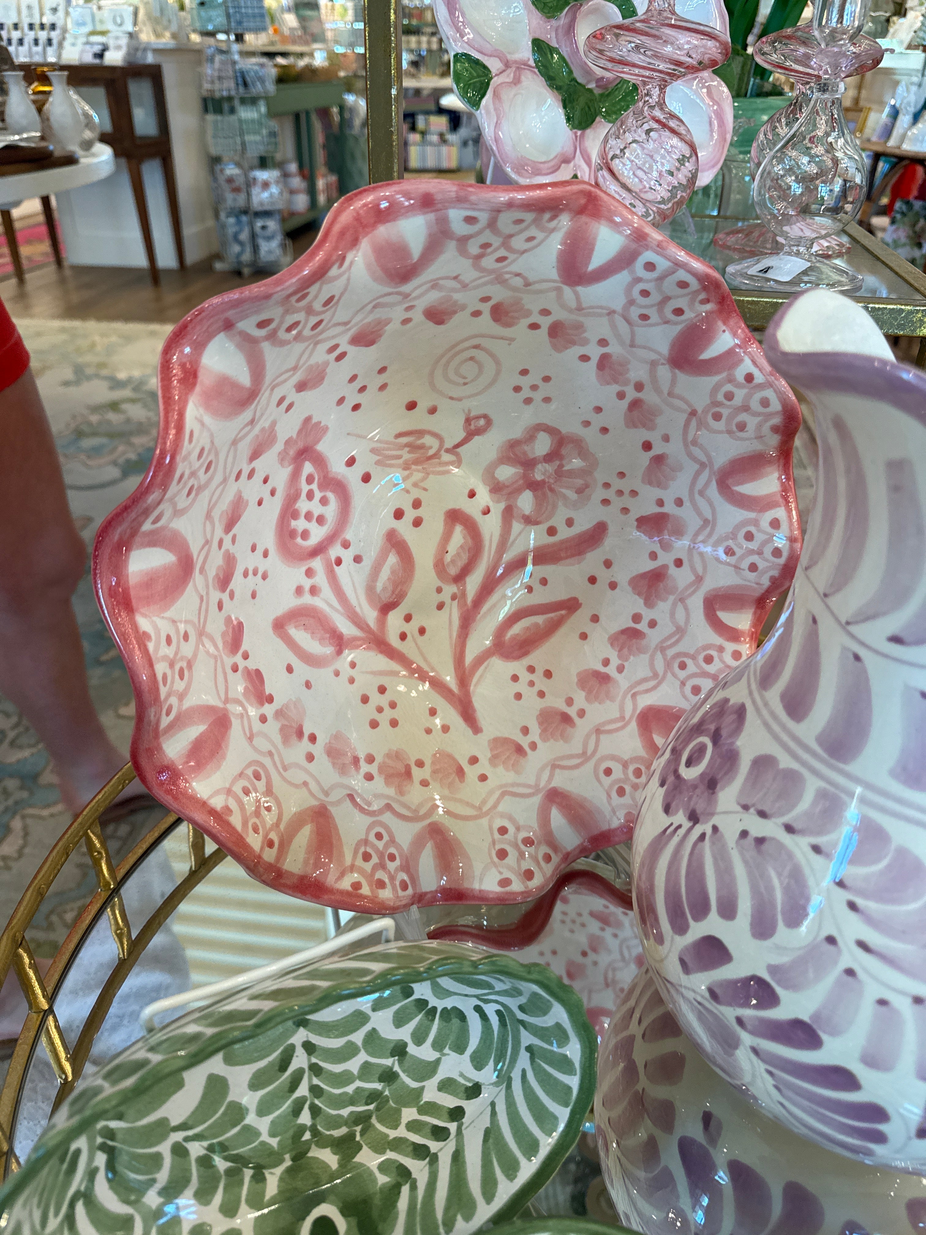 Large Scalloped Edge Serving Bowl - Pink