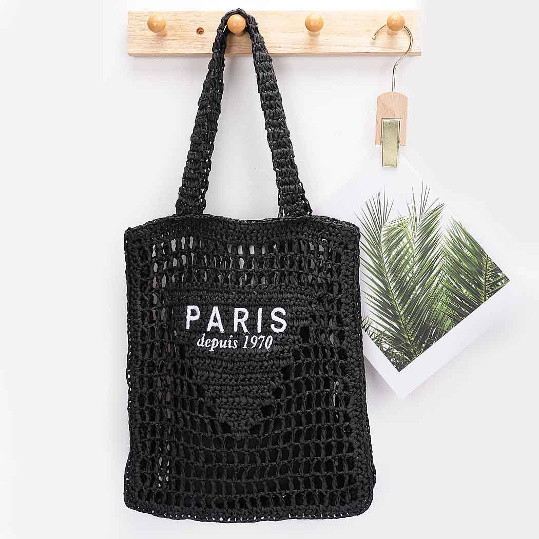 Faux Straw Braide Tote Bag w/ pouch