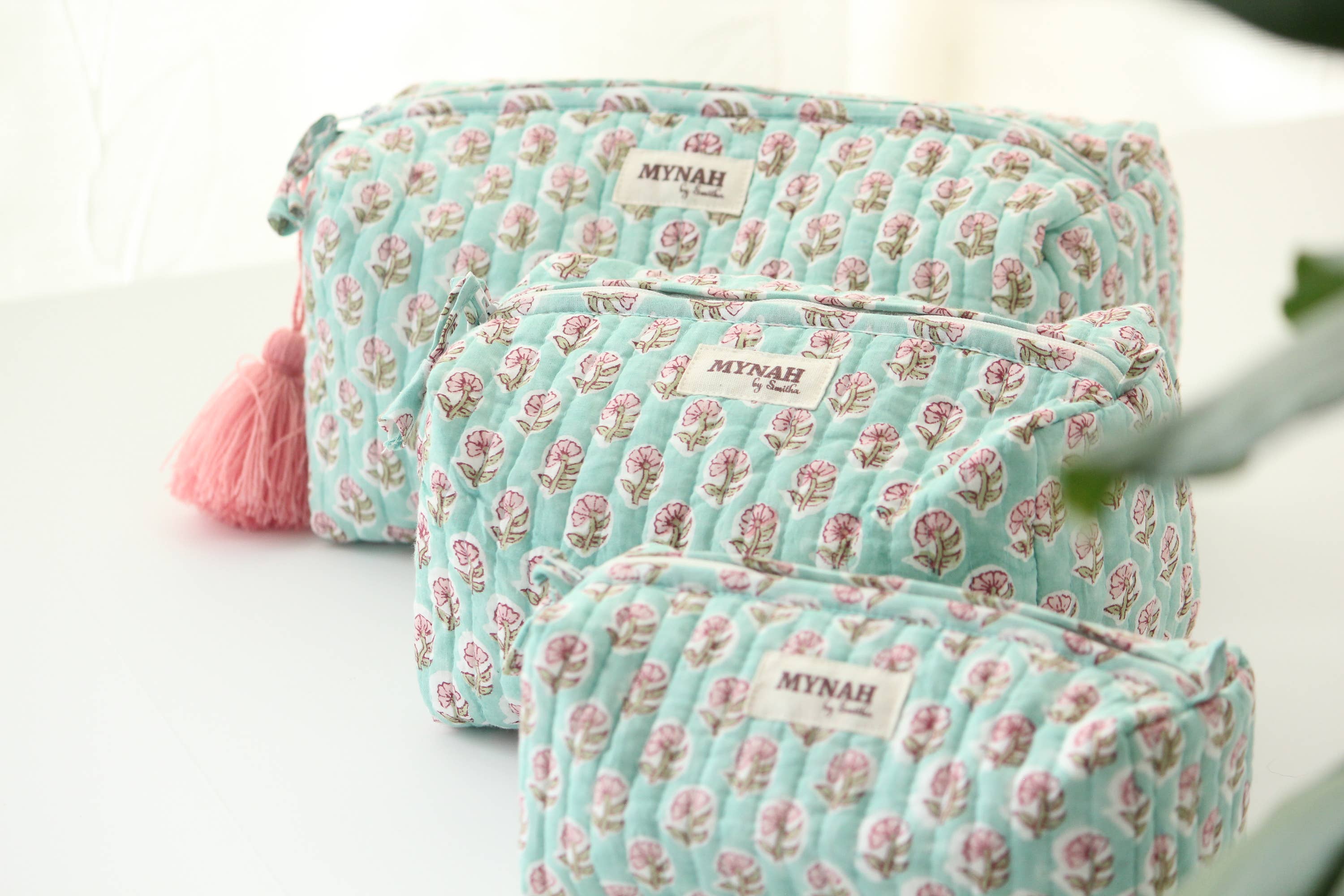 Mint floral print travel/make up/organizer/bag