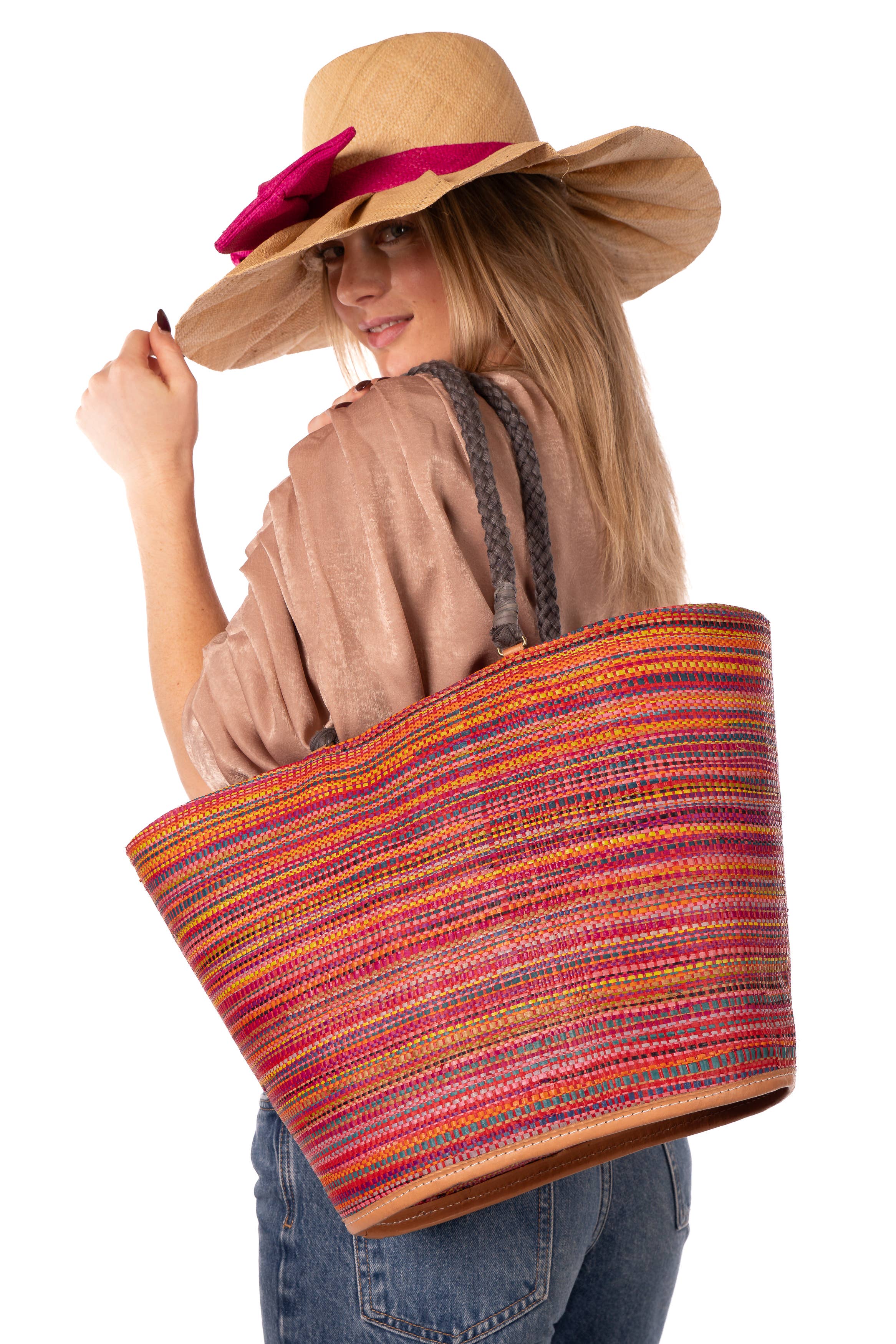 Brighton Melange Straw Tote Beach Bag with Rope Handle