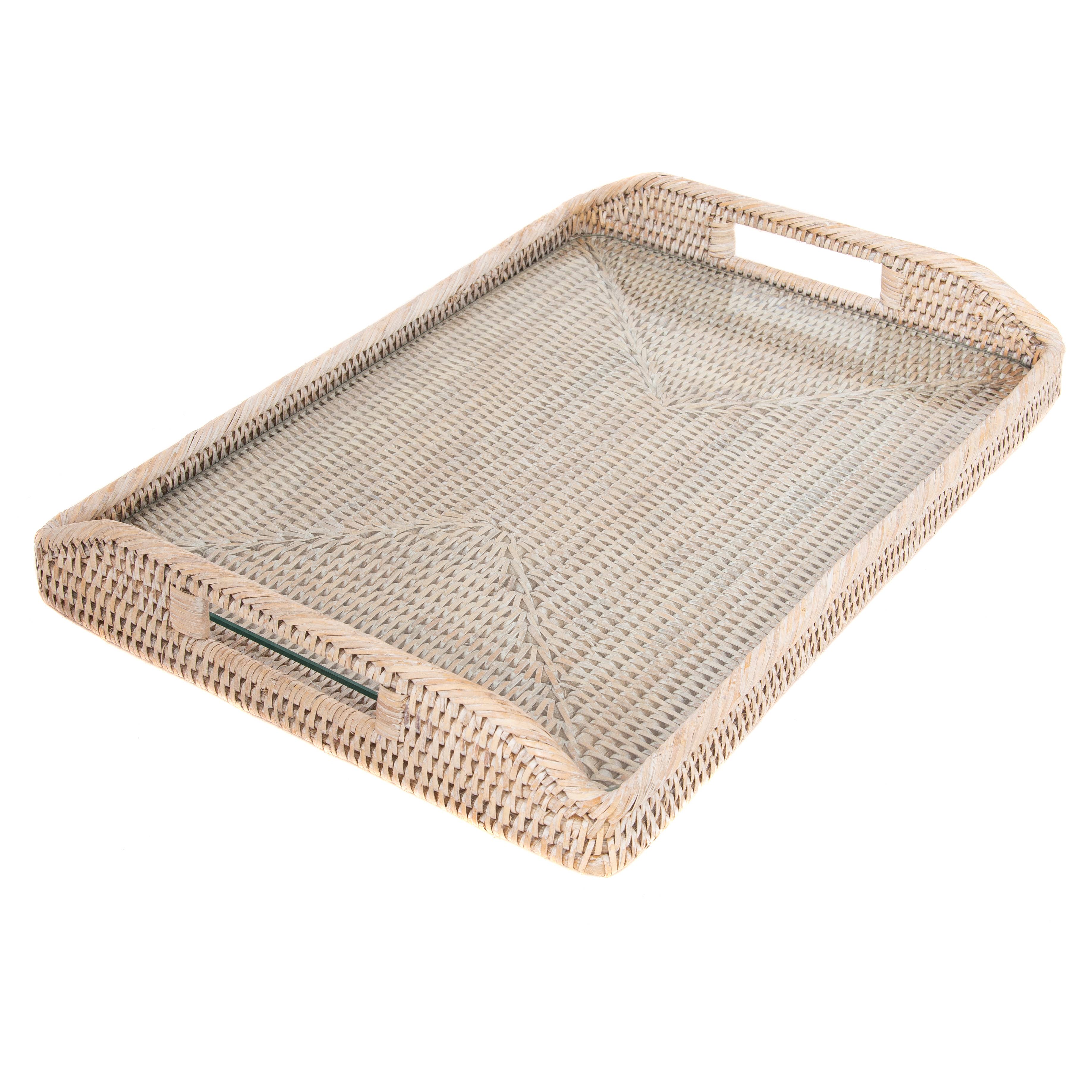 Rattan Rectangular Serving Tray with Glass Insert