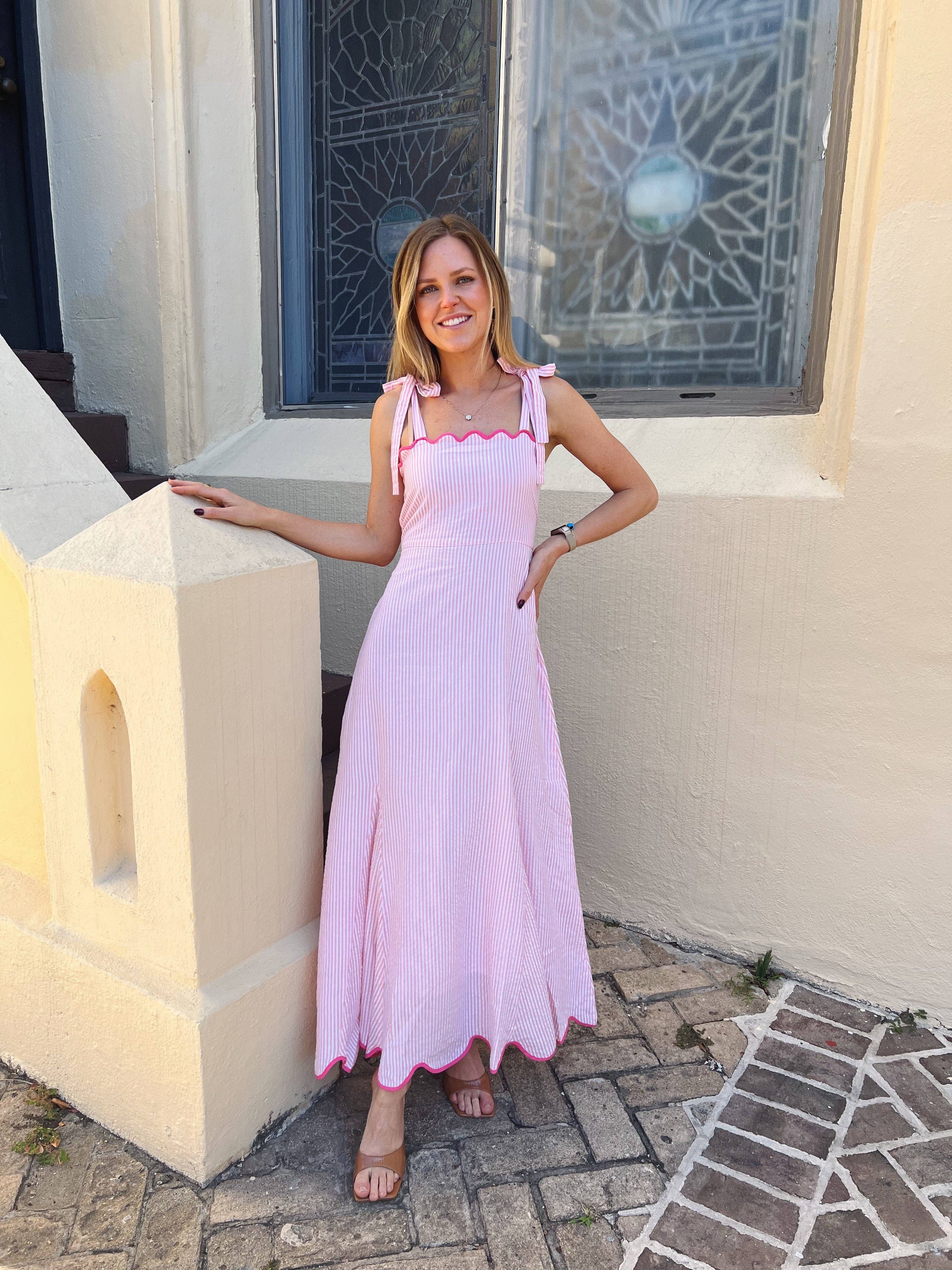Abigail Maxi Dress Pink Seersucker